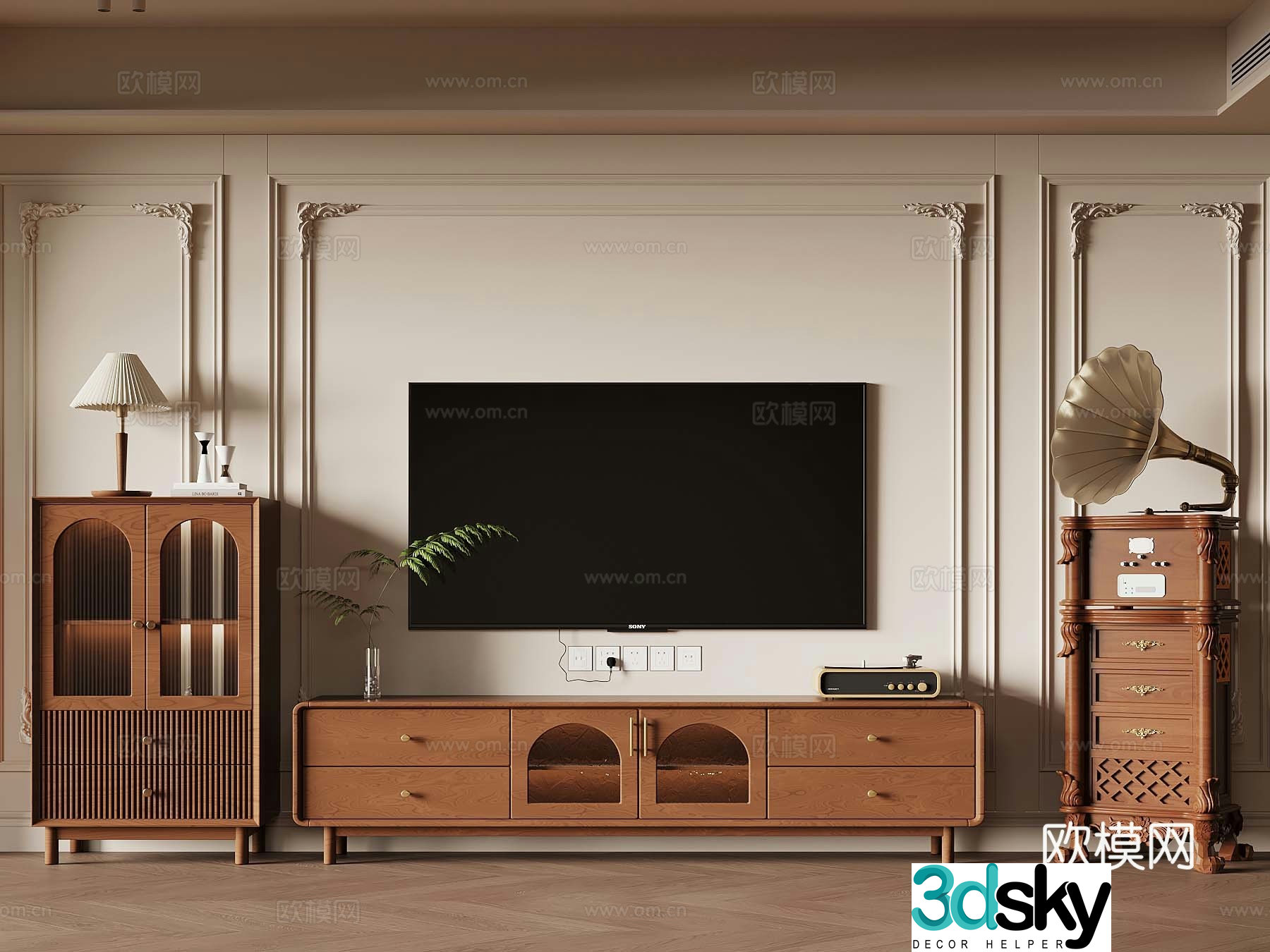 French medieval style TV cabinet side cabinet French retro phonograph 3D model