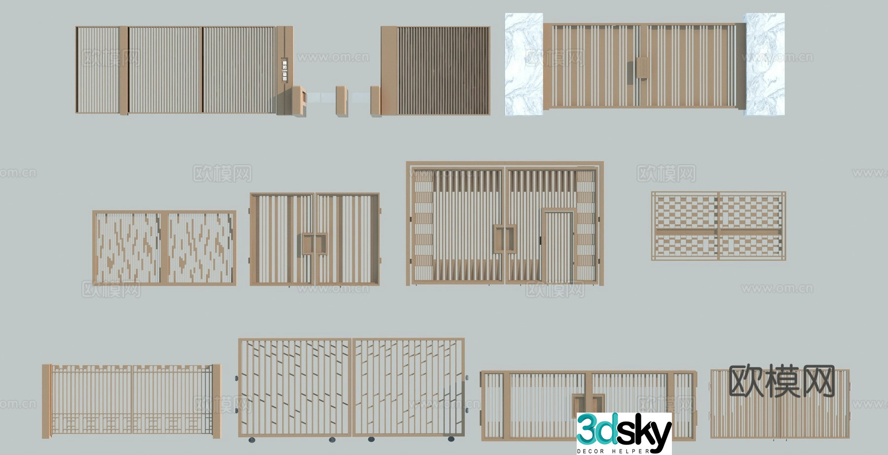 Modern courtyard wrought iron gate_peer walkway_smart door lock_grid door_community second entrance_3d model