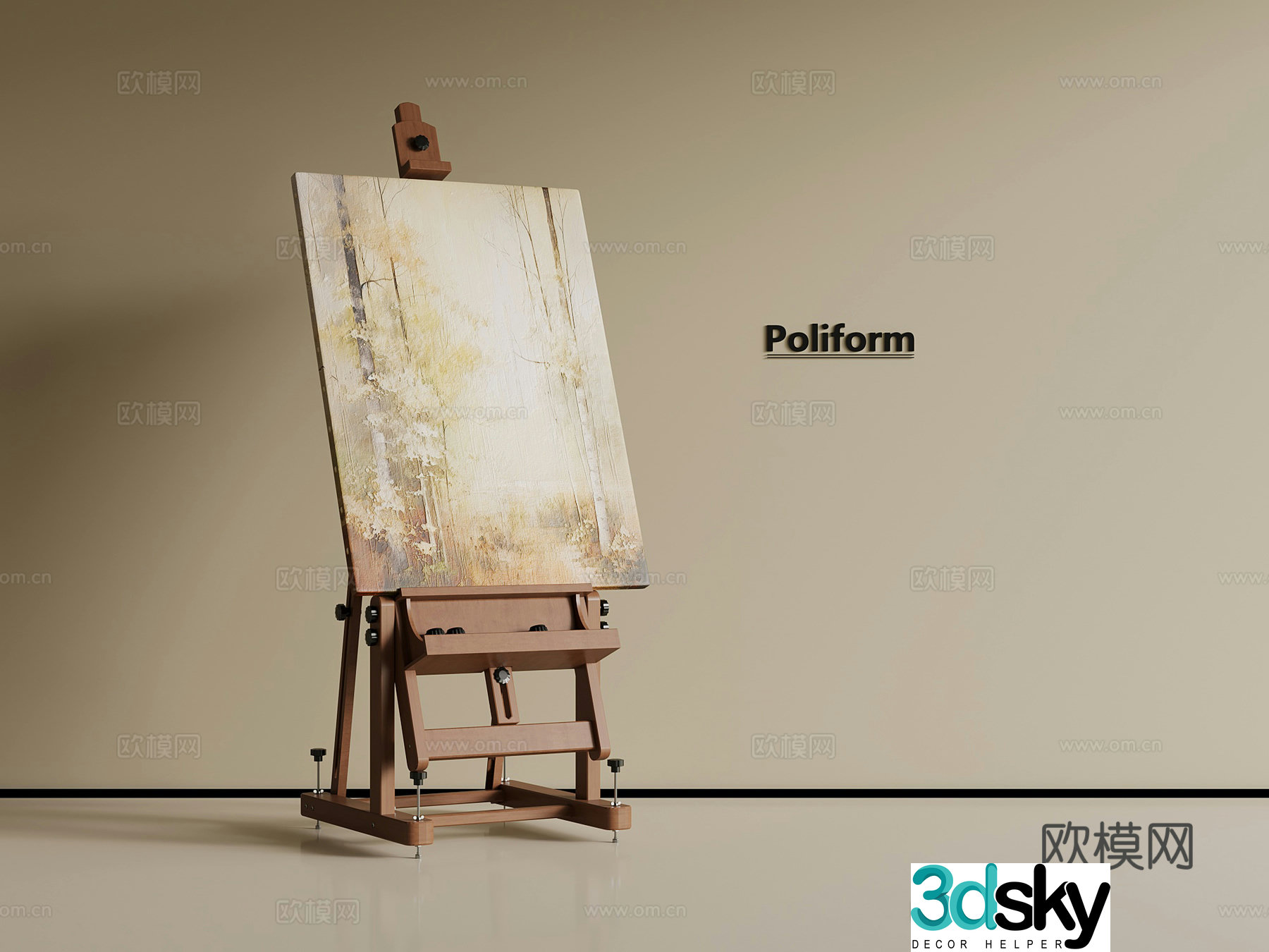 Middle-aged easel painting tool 3D model