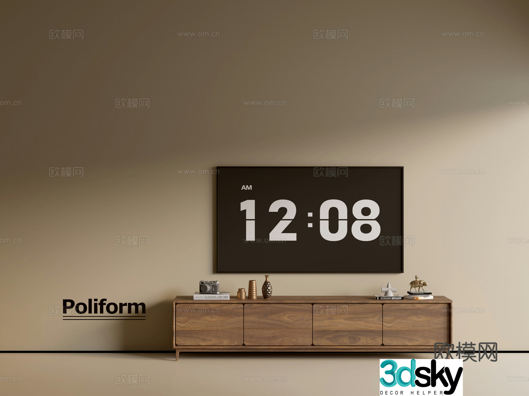 Modern wood grain TV cabinet simple side cabinet chest of drawers low cabinet whole cabinet side cabinet balcony 3D model