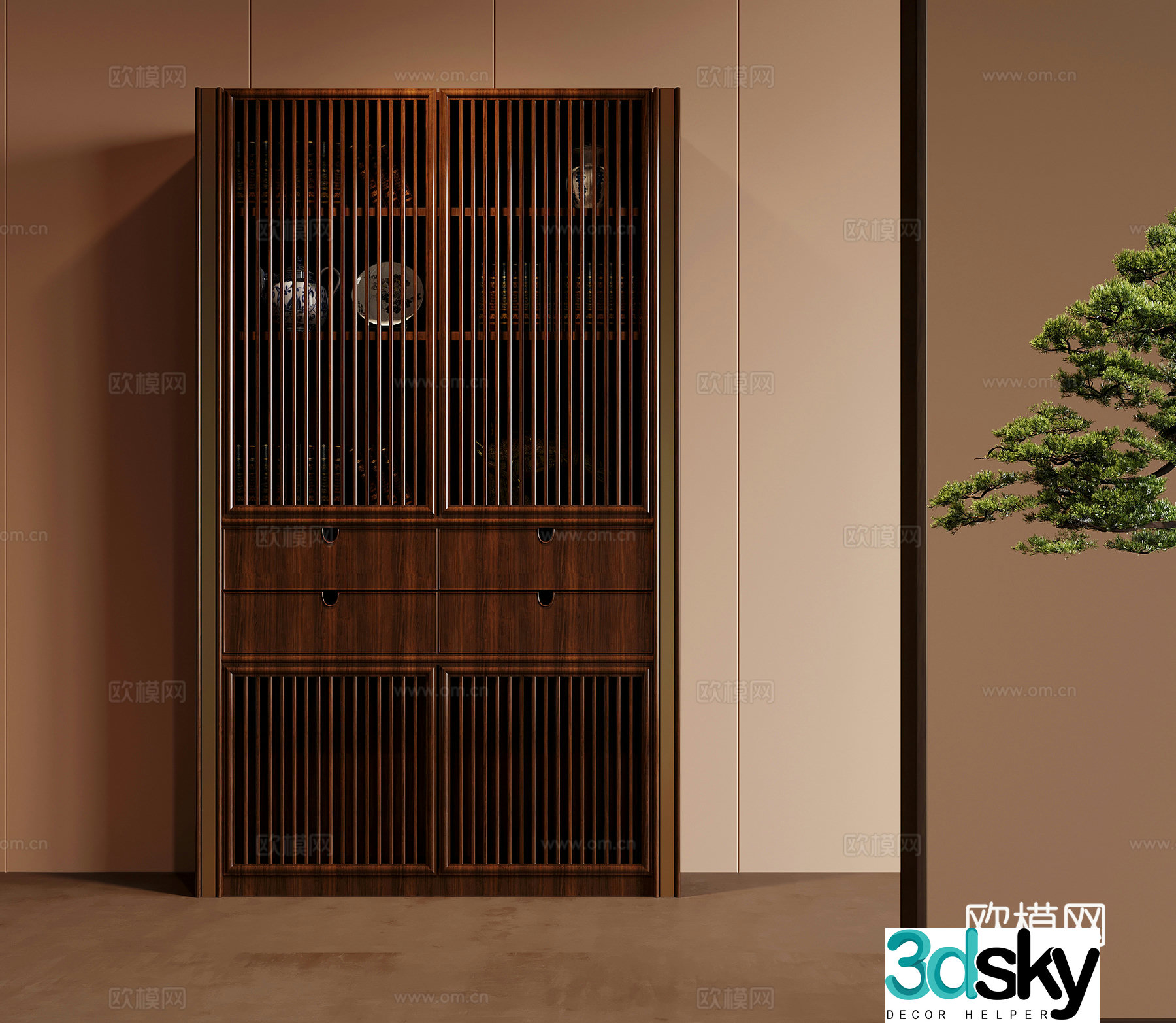 New Chinese style bookcase bookshelf solid wood bookcase 3d model