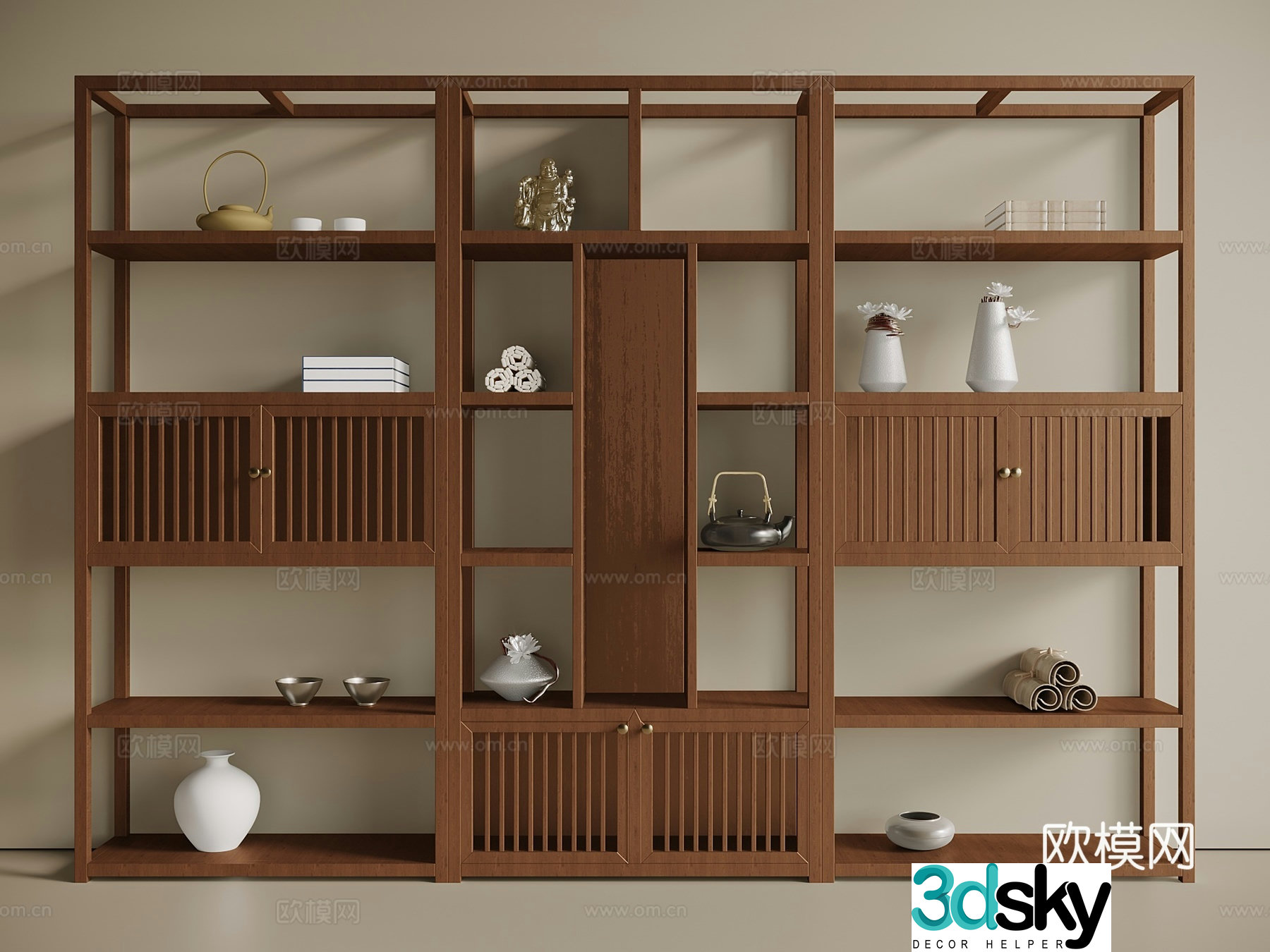 New Chinese style medieval tea cabinet storage cabinet bogus shelf 3D model