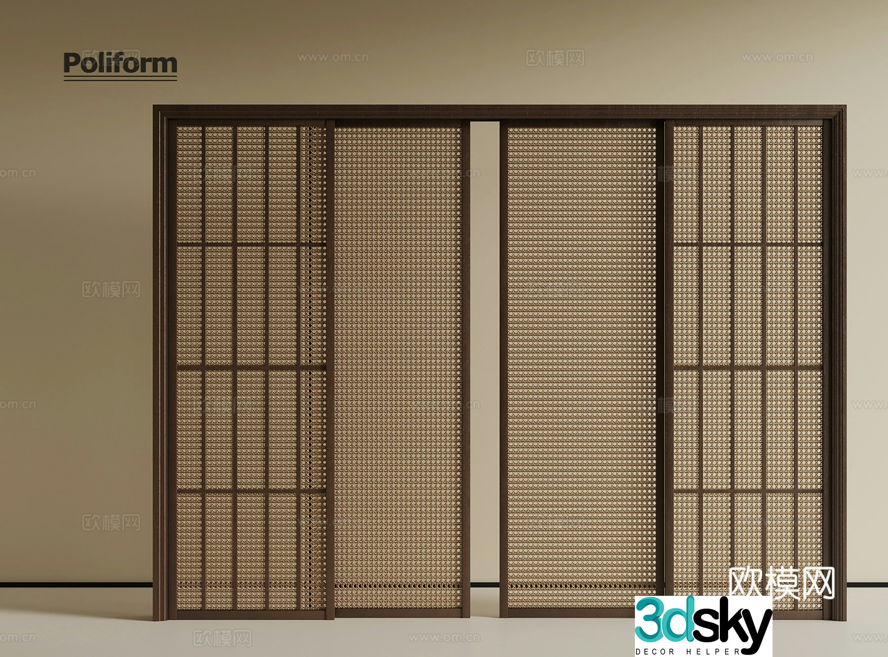 New Chinese sliding door rattan door 3D model