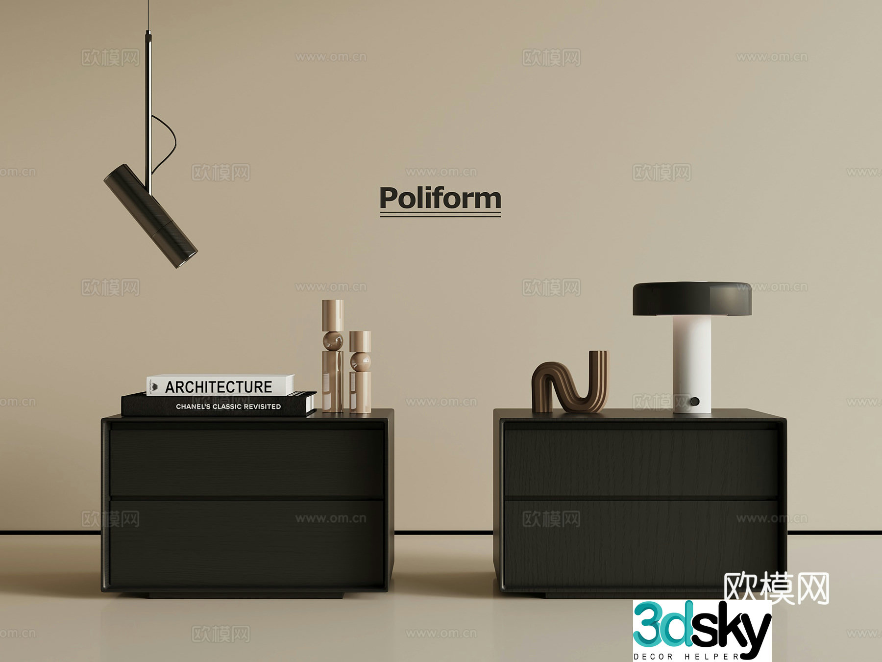 Modern Italian bedside table 3d model