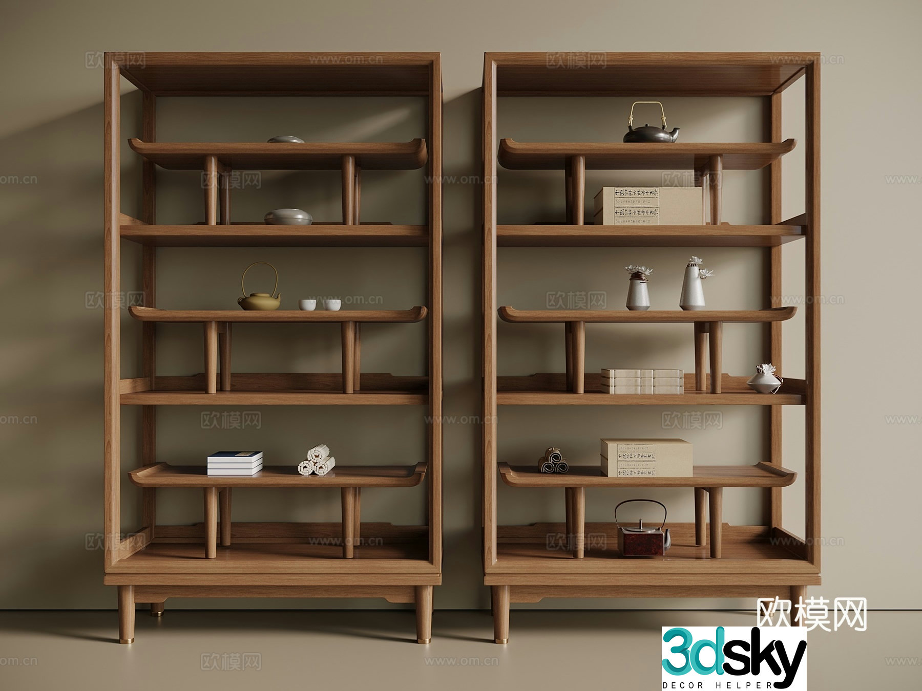 New Chinese style medieval tea cabinet storage cabinet bogus shelf 3D model