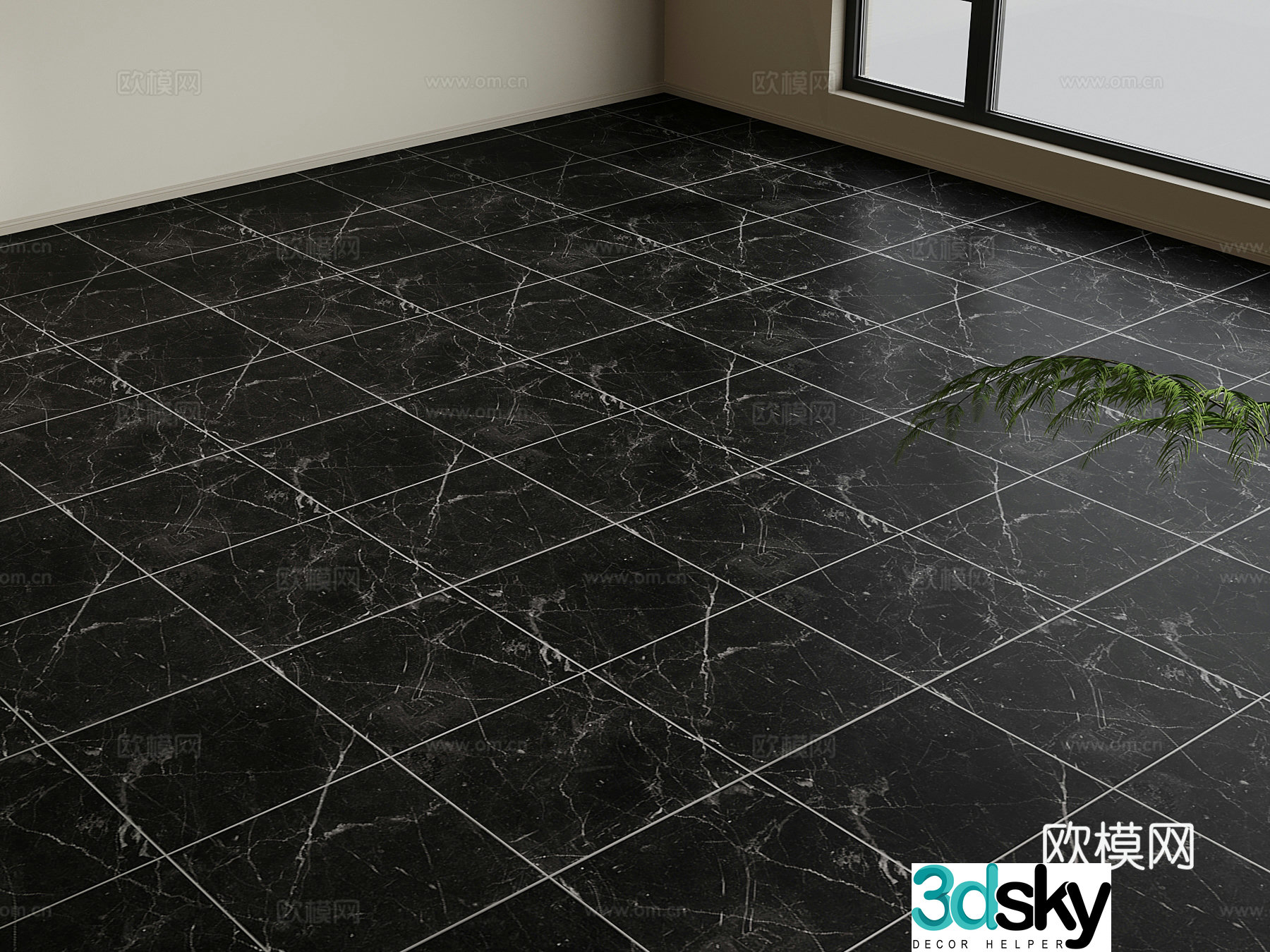 Modern floor tiles rice black marble floor 3d model