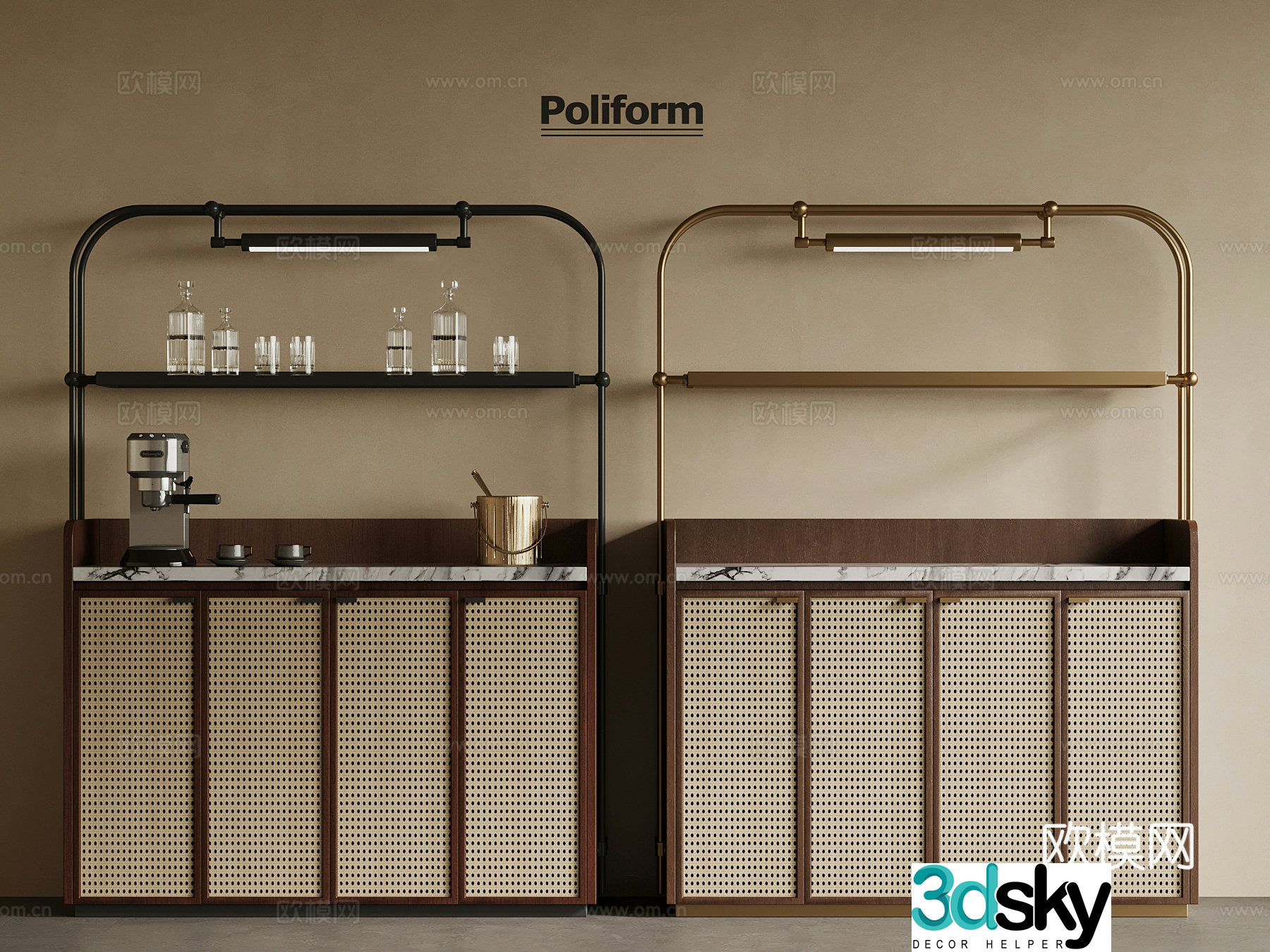 Middle-aged tea cabinet rattan tea cabinet 3D model