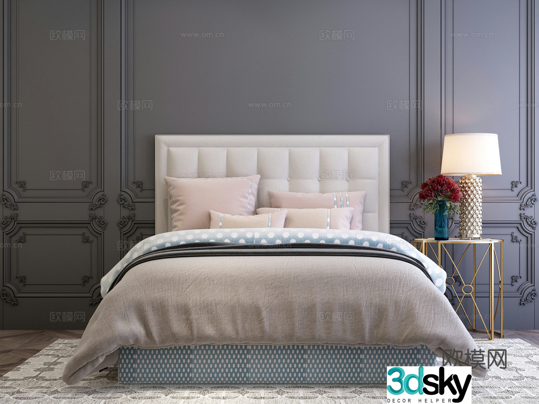 Simple European bed nightstand 3D model