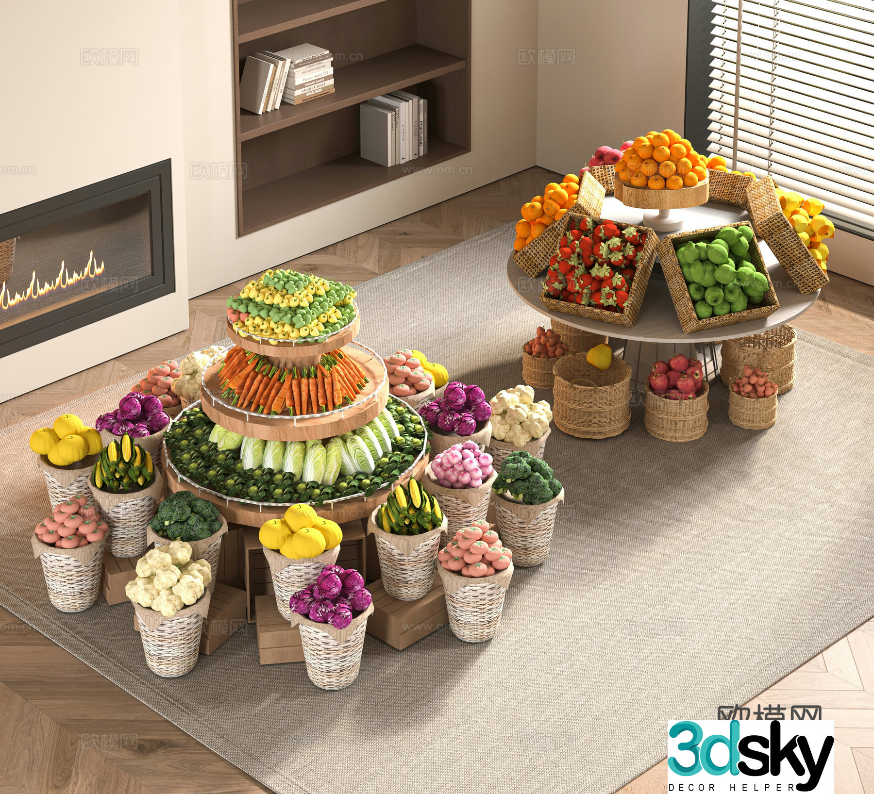 Modern supermarket fruit shelves 3d model