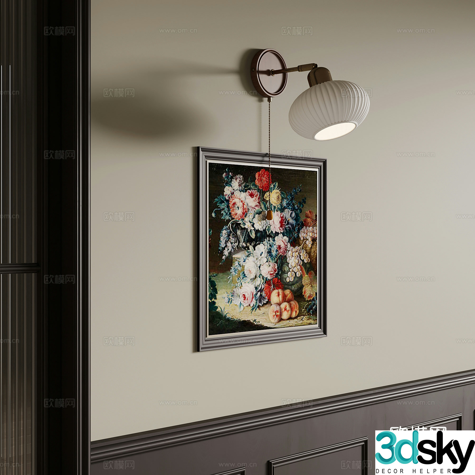 11 French retro style wall lamp decorative painting 3d model