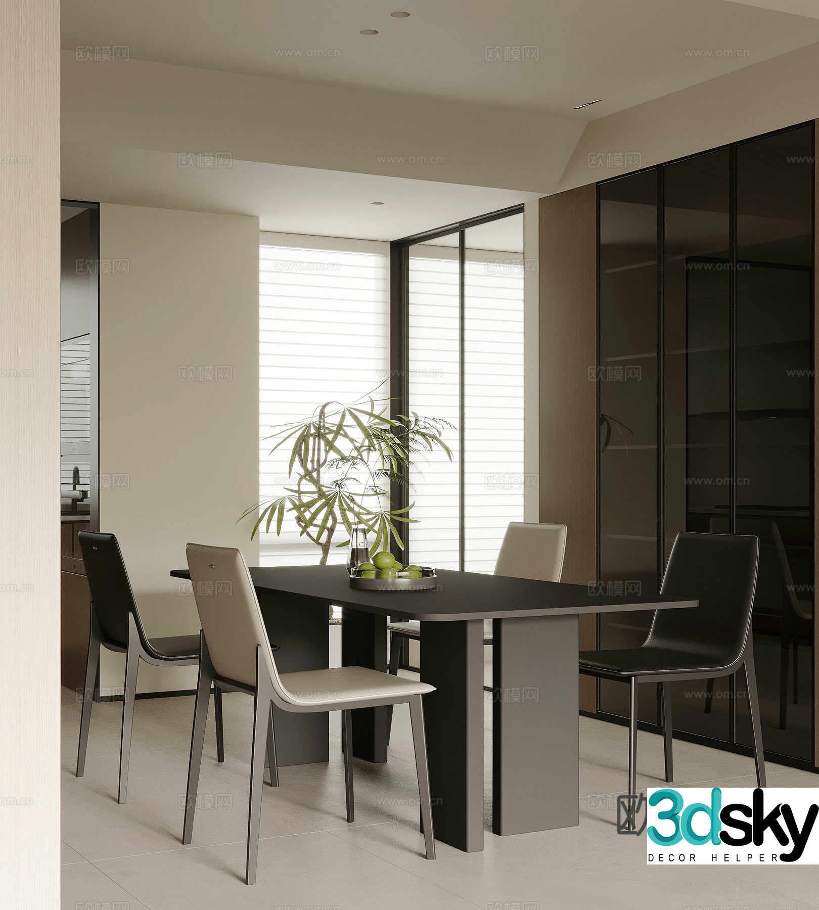 Italian minimalist restaurant dining table and chair combination 3D model