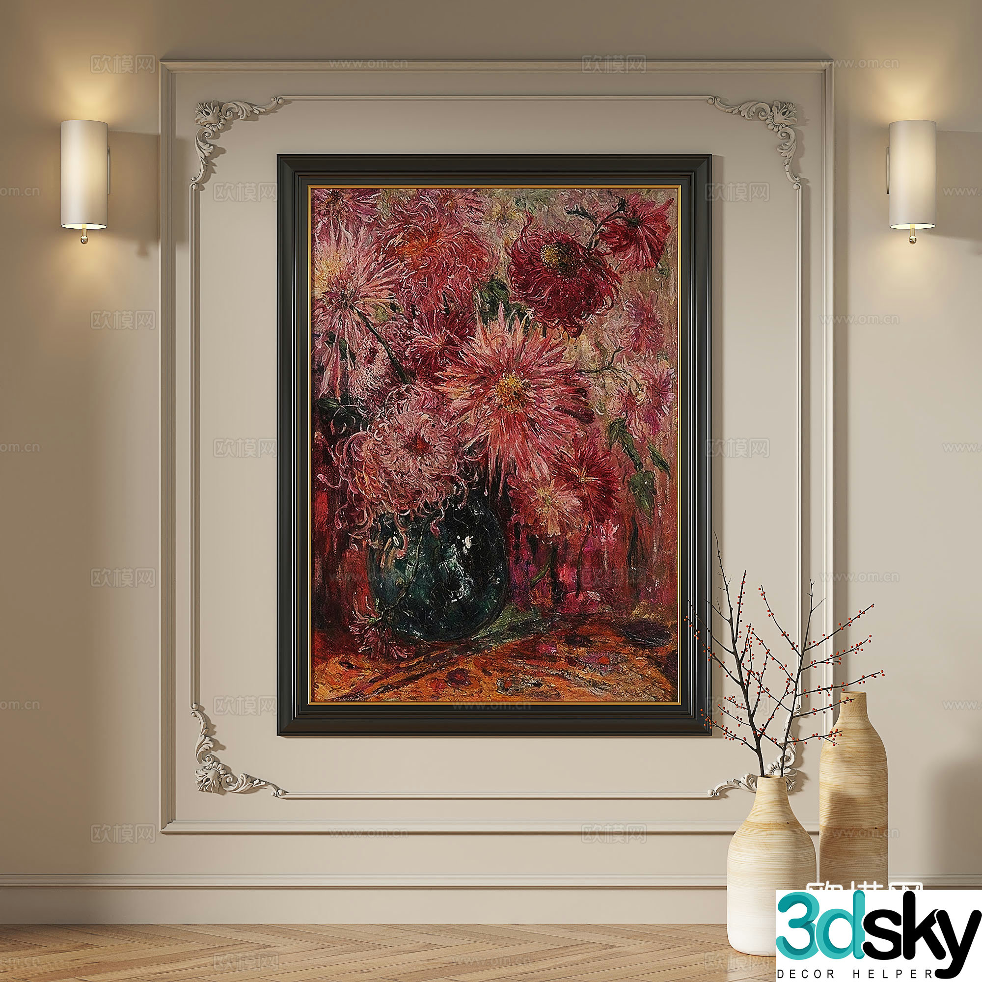 French retro medieval modern oil painting light luxury simple abstract decorative painting 3d model