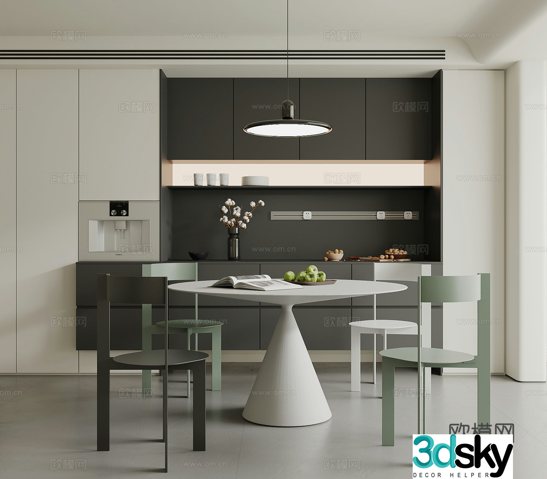 Modern restaurant Minimalist restaurant Round dining table and chair 3D model
