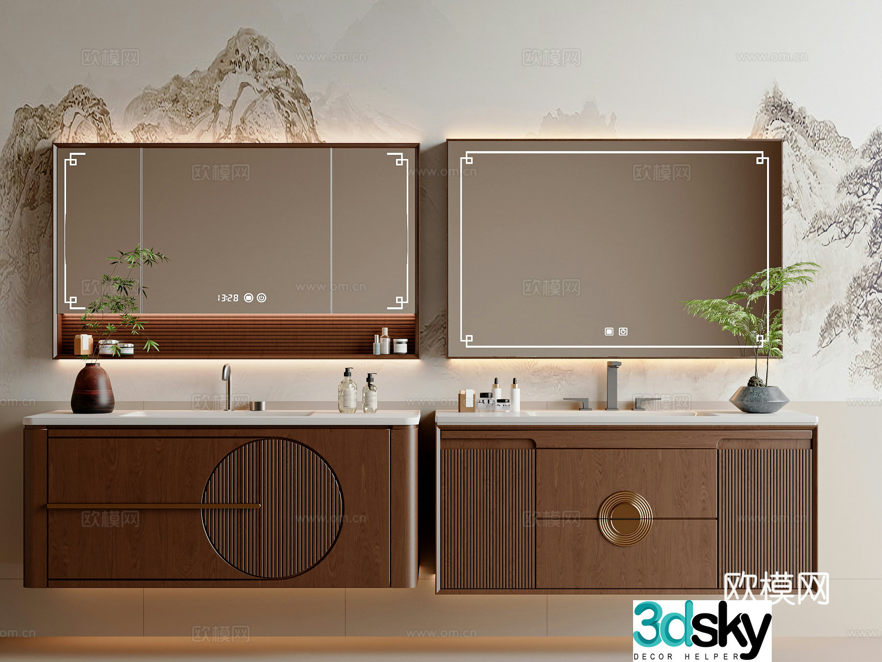 New Chinese style bathroom cabinet finished bathroom cabinet bathroom mirror bathroom supplies mirror cabinet 3d model 3d model