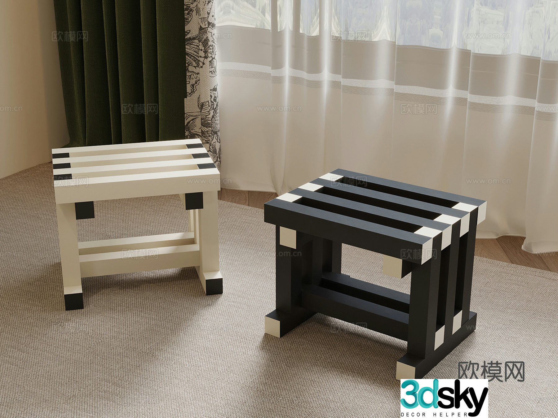 23 modern stool low stool square stool 3d model