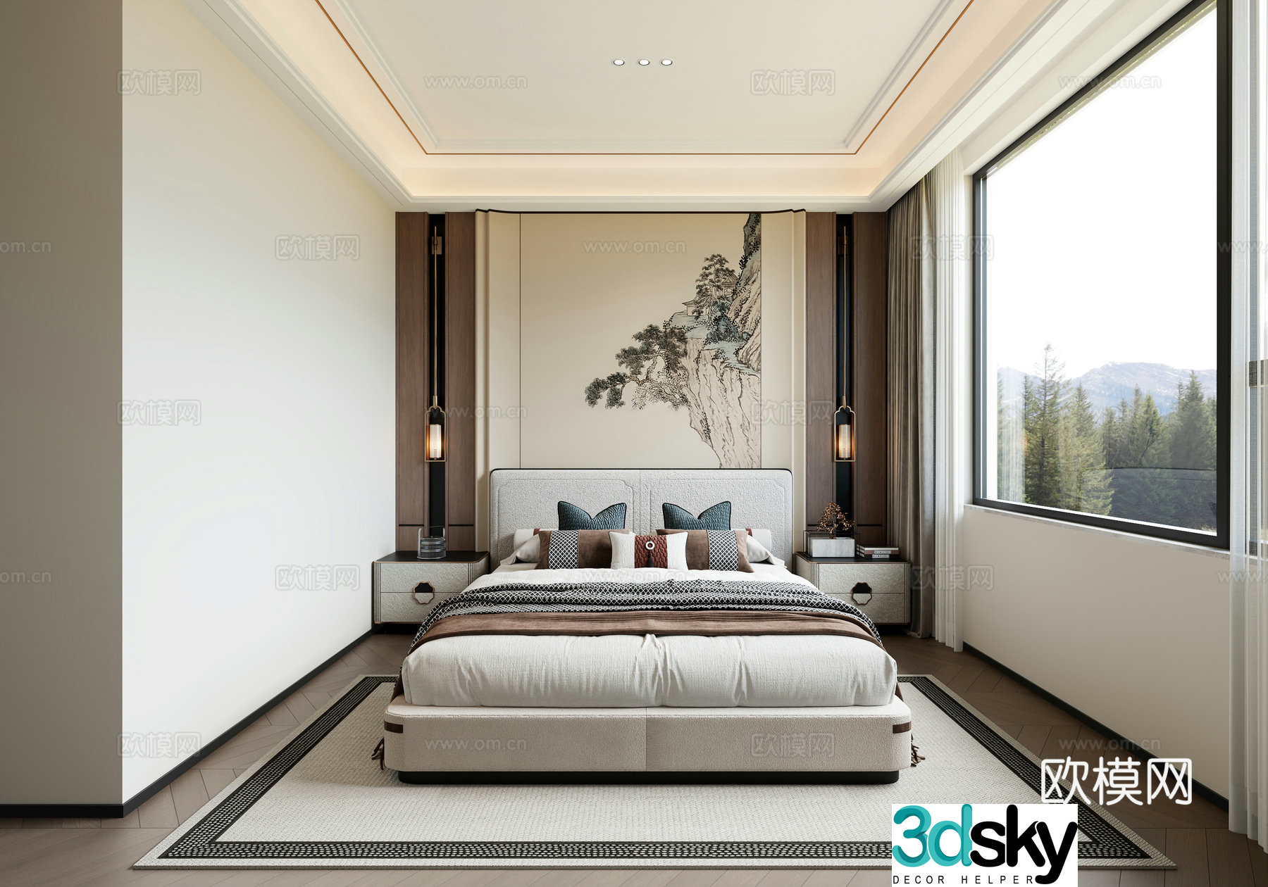 New Chinese style master bedroom 3D model