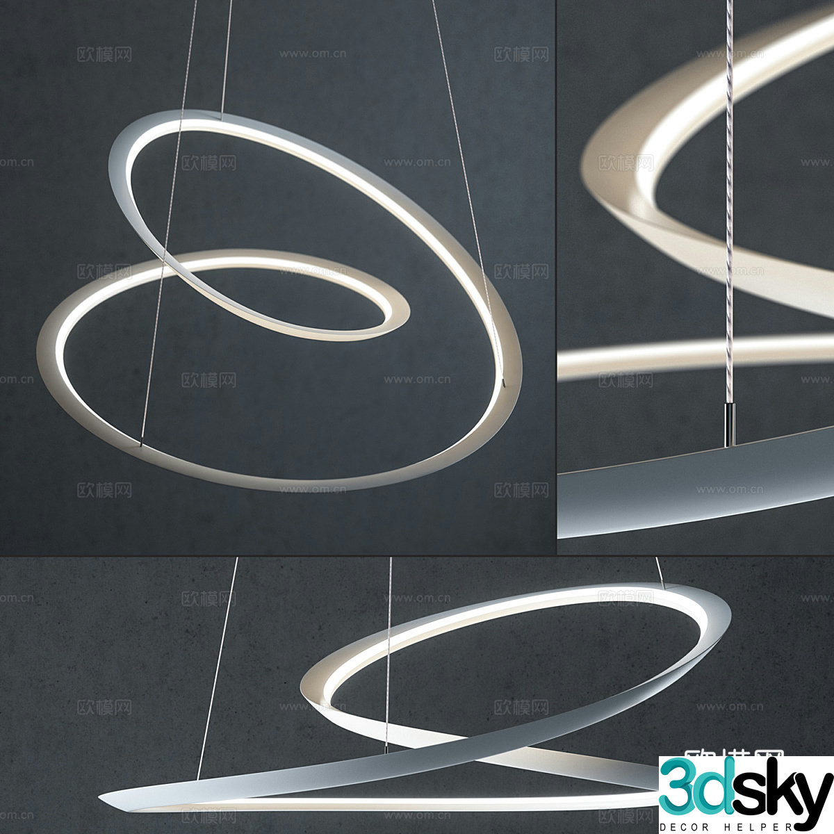 Modern Italian minimalist linear decorative chandelier 3d model