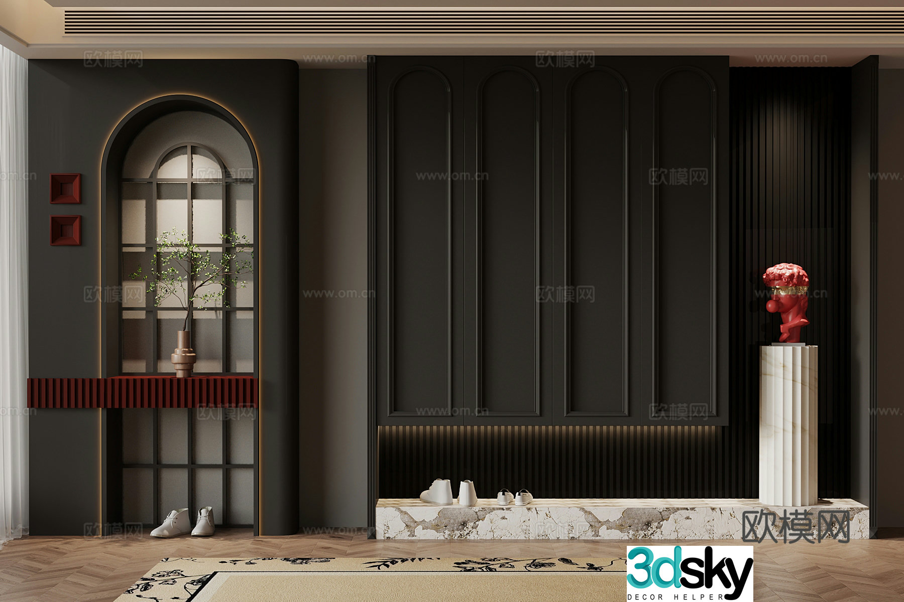 French shoe cabinet 3D model of the entrance shoe cabinet