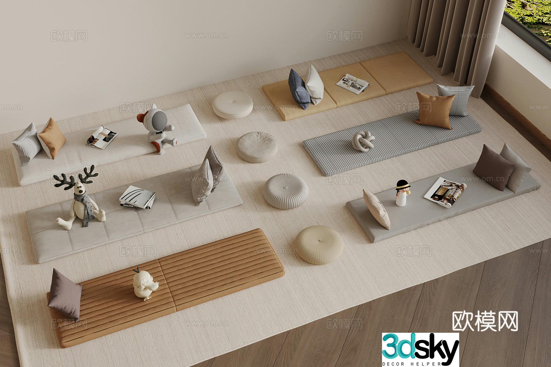 Modern cushion bay window cushion 3D model