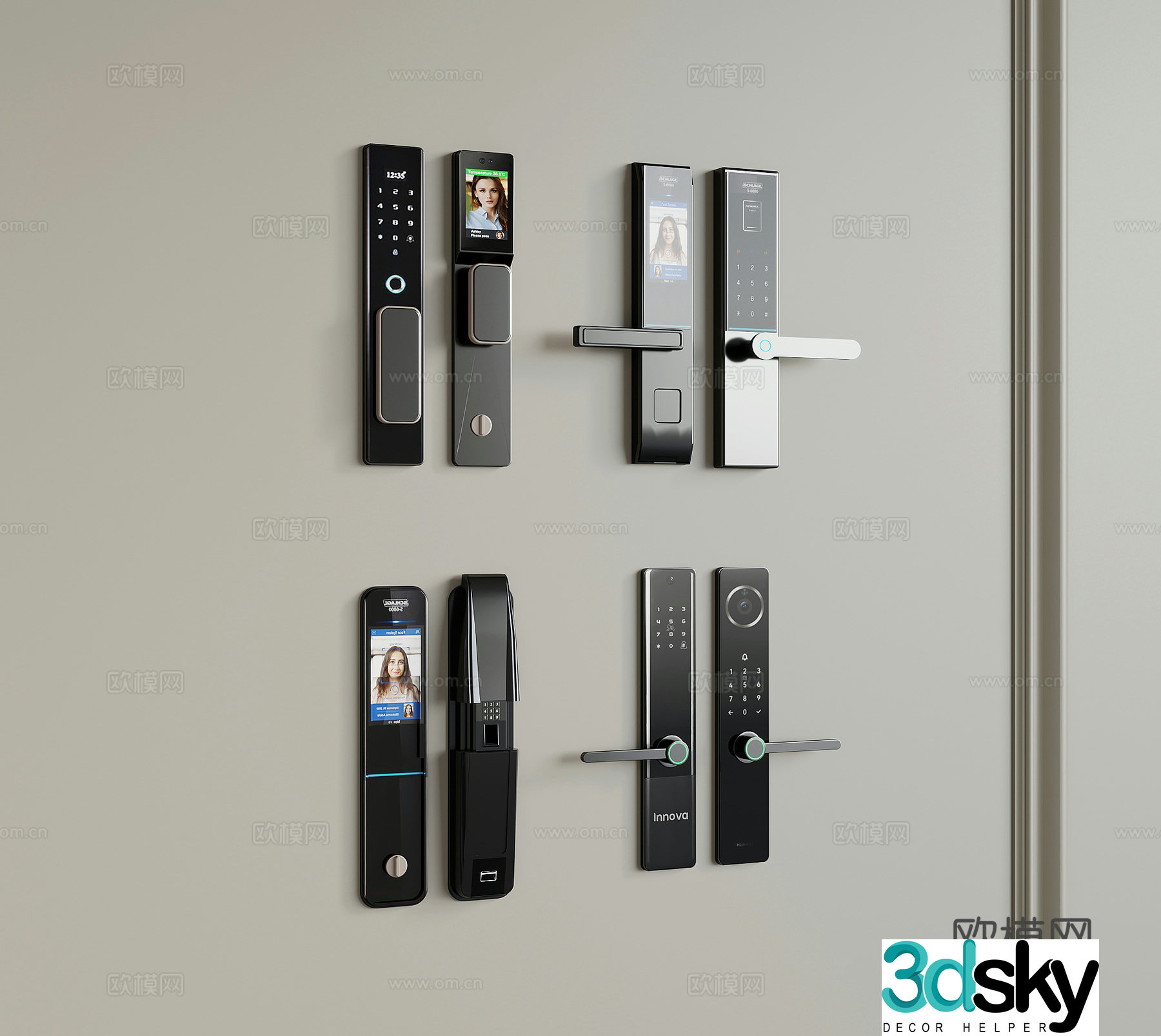 06 Password Lock Modern Smart Lock Fingerprint Lock Password Lock Door Lock Door Handle 3D Model