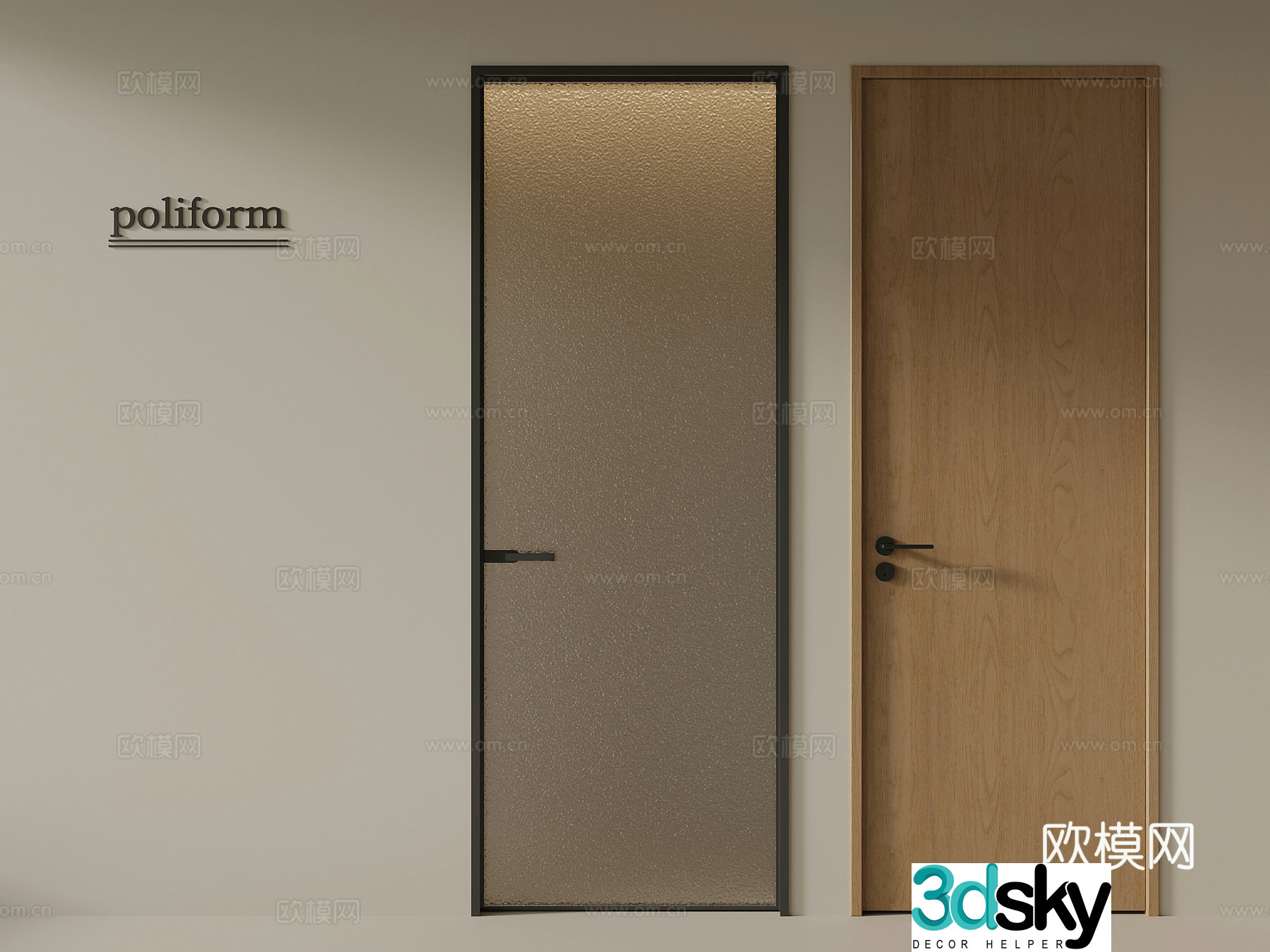 Modern single-open door Interior door Glass door Bathroom door 3D model