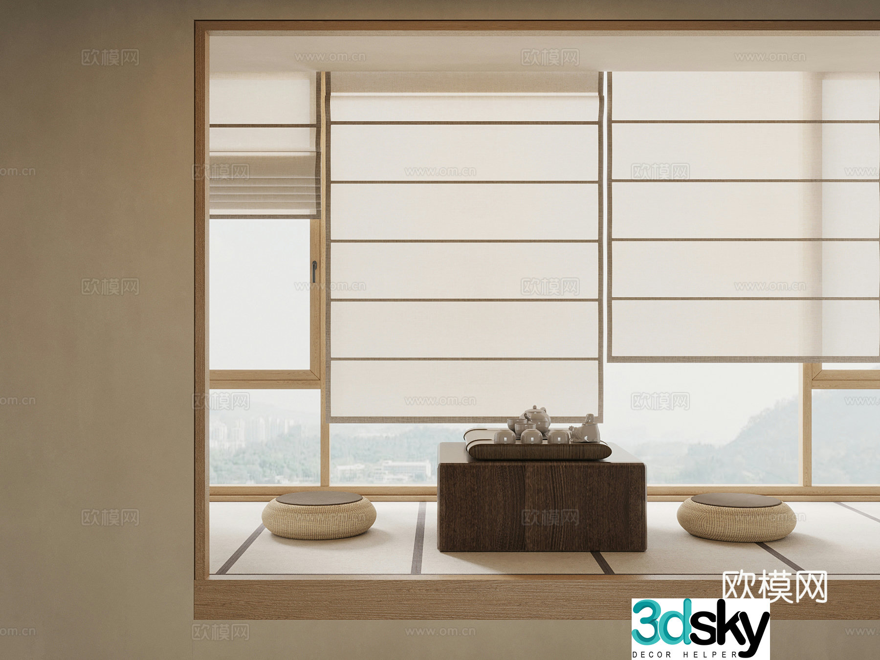 20 Japanese tea table and chairs tatami 3D model