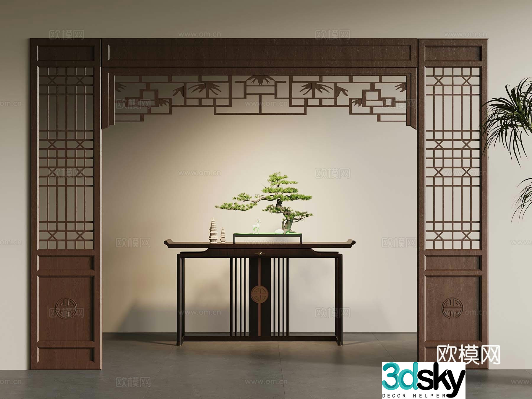 New Chinese door cover doorway partition end viewing platform 3D model