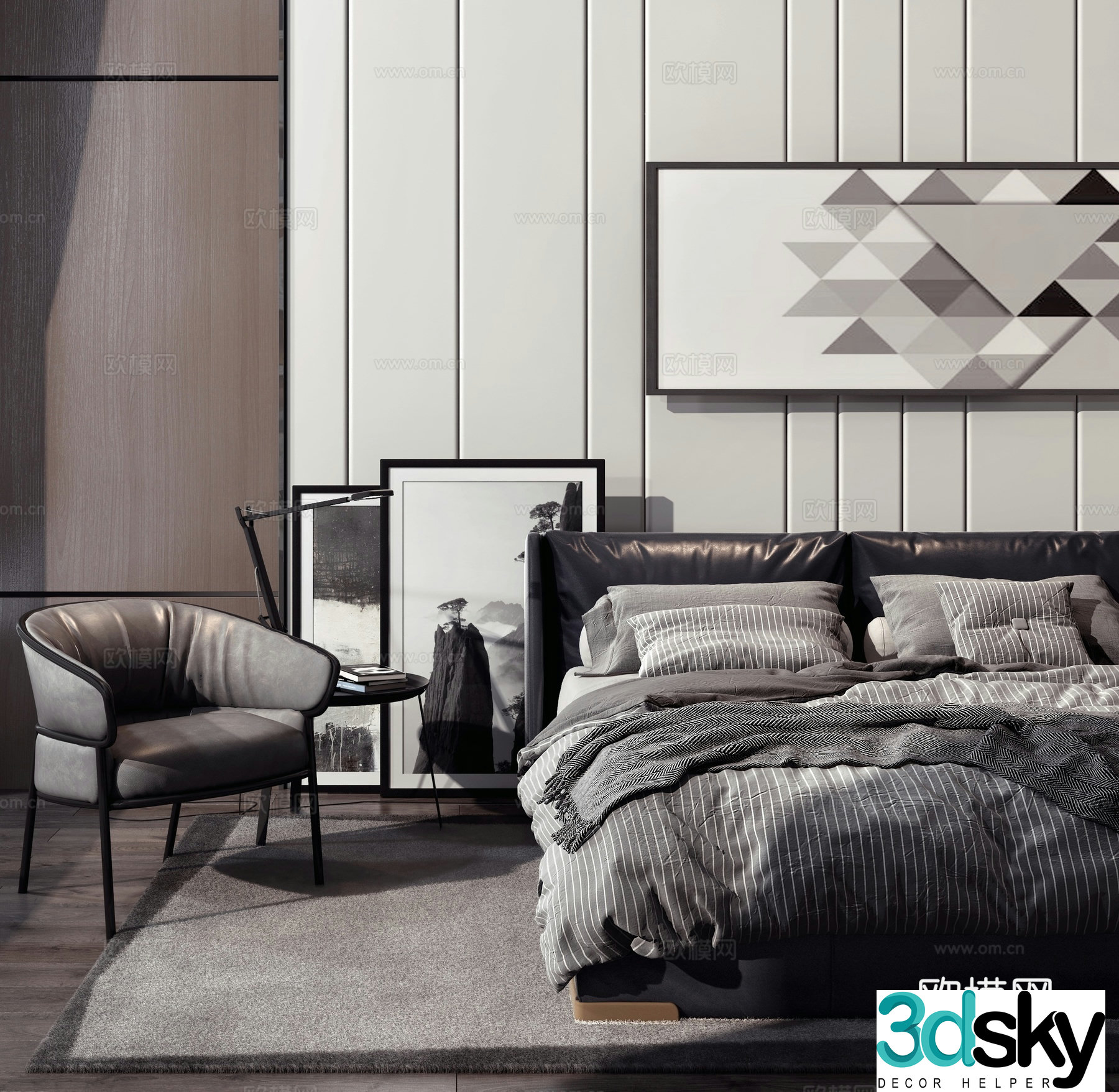 Modern style double bed model 3d model