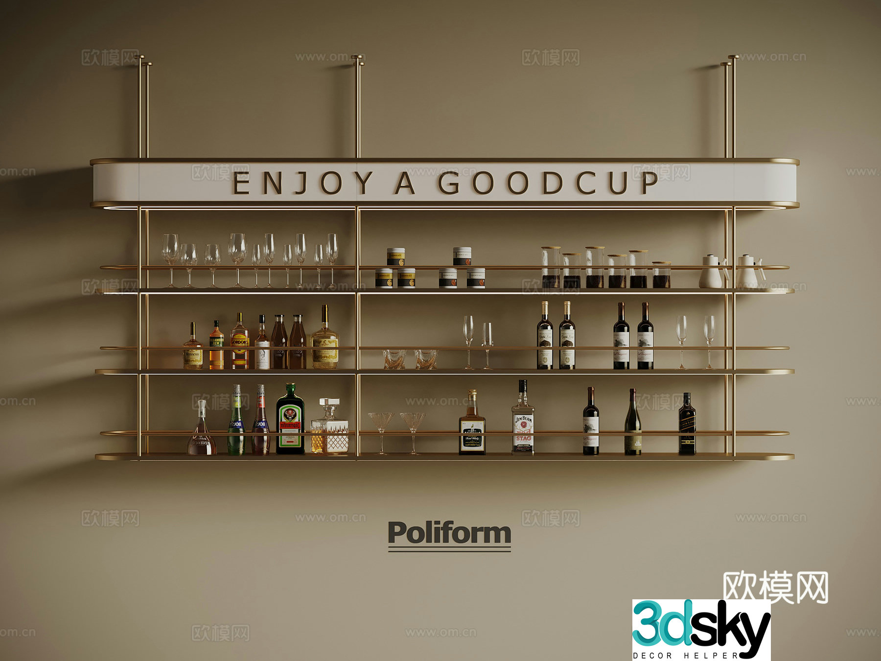 Modern wine rack wine bottle wine glass 3d model