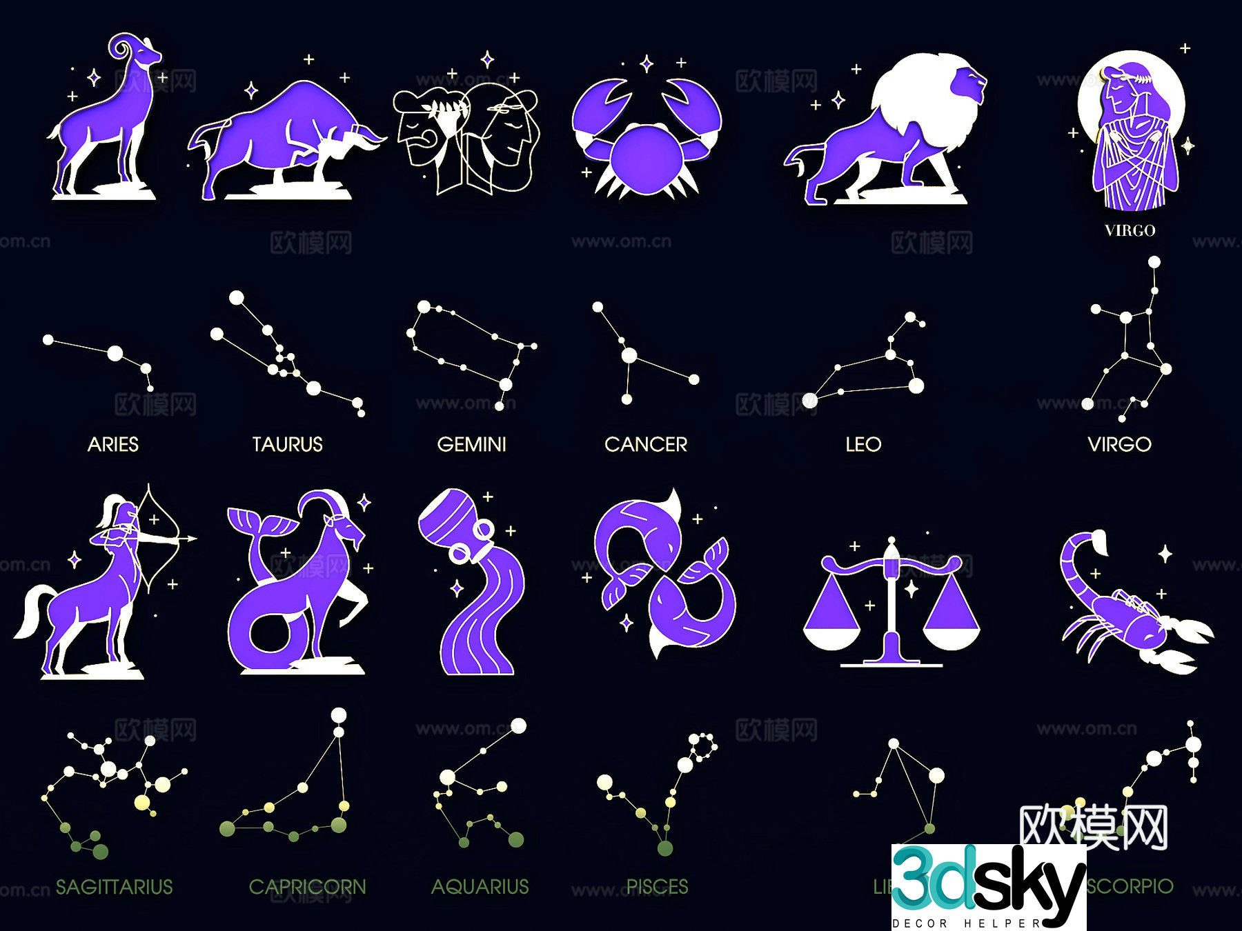 Constellation galaxy starry sky star pound vector symbol connection wall decoration twelve constellations star straight line 3D model