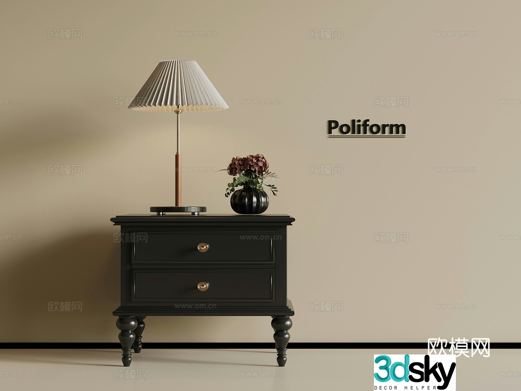 French retro style bedside table lamp ornament 3d model