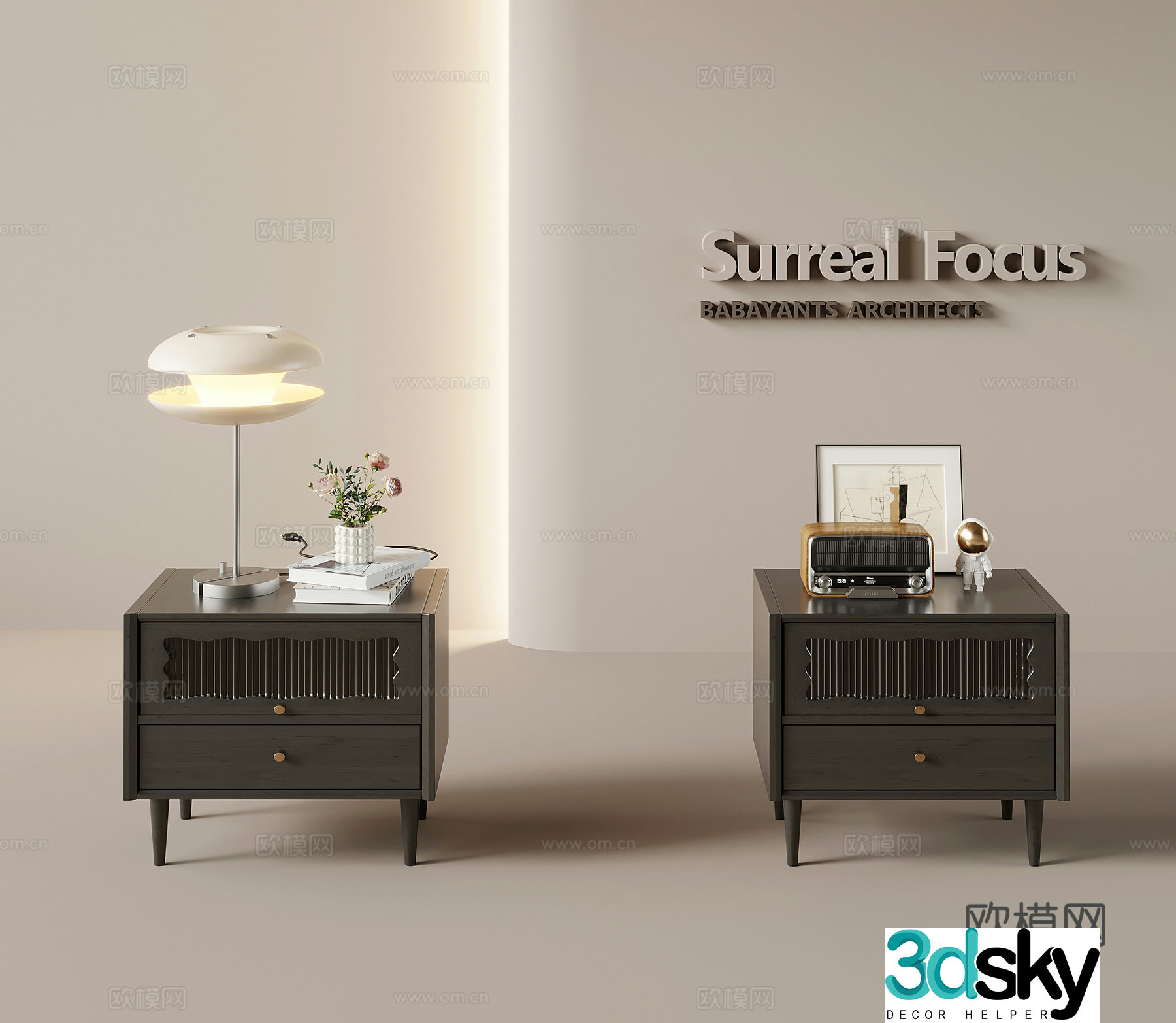 Bedside table French retro style bedside table jewelry ornaments desk lamp 3d model