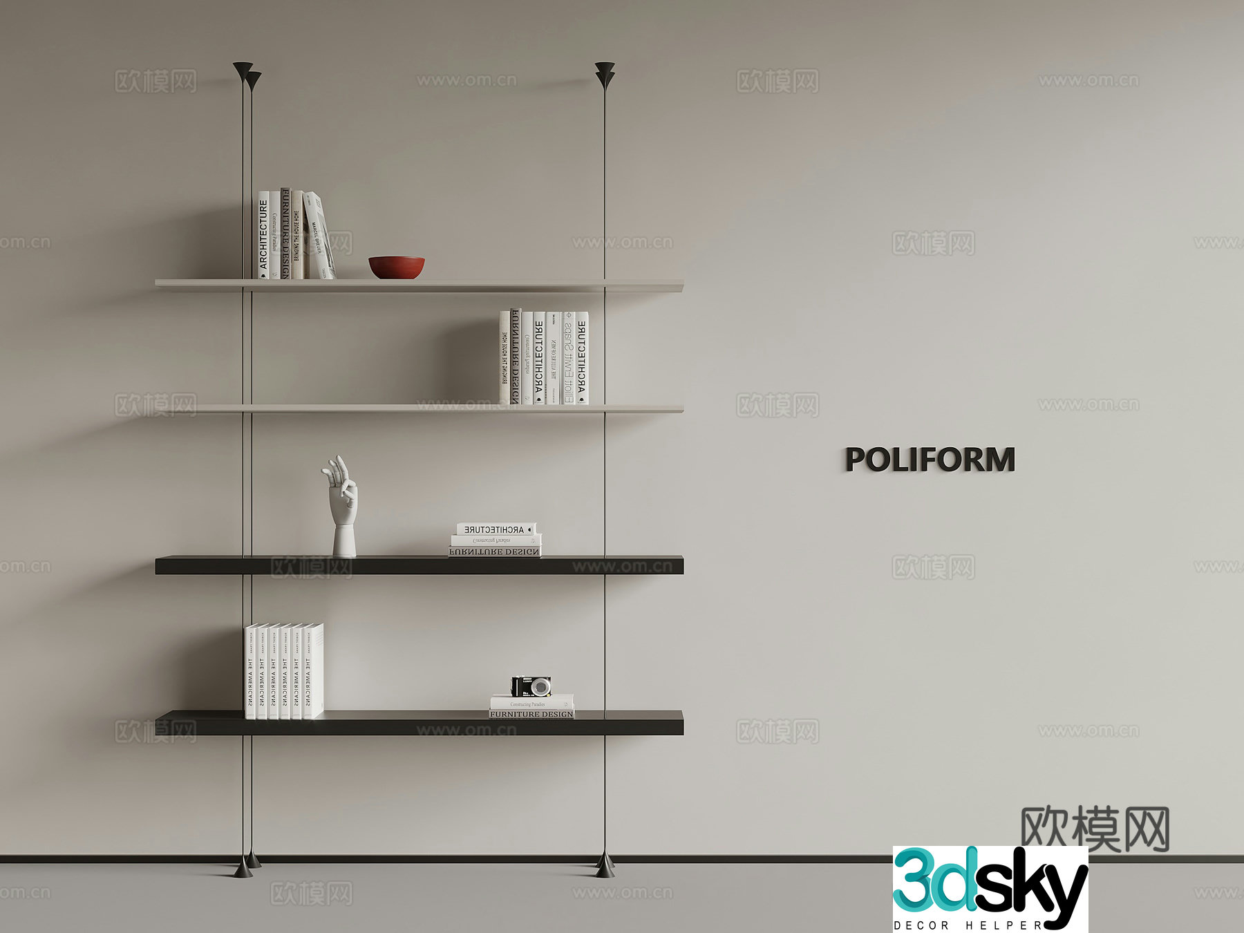 Modern minimalist bookshelf display shelf book ornaments 3d model