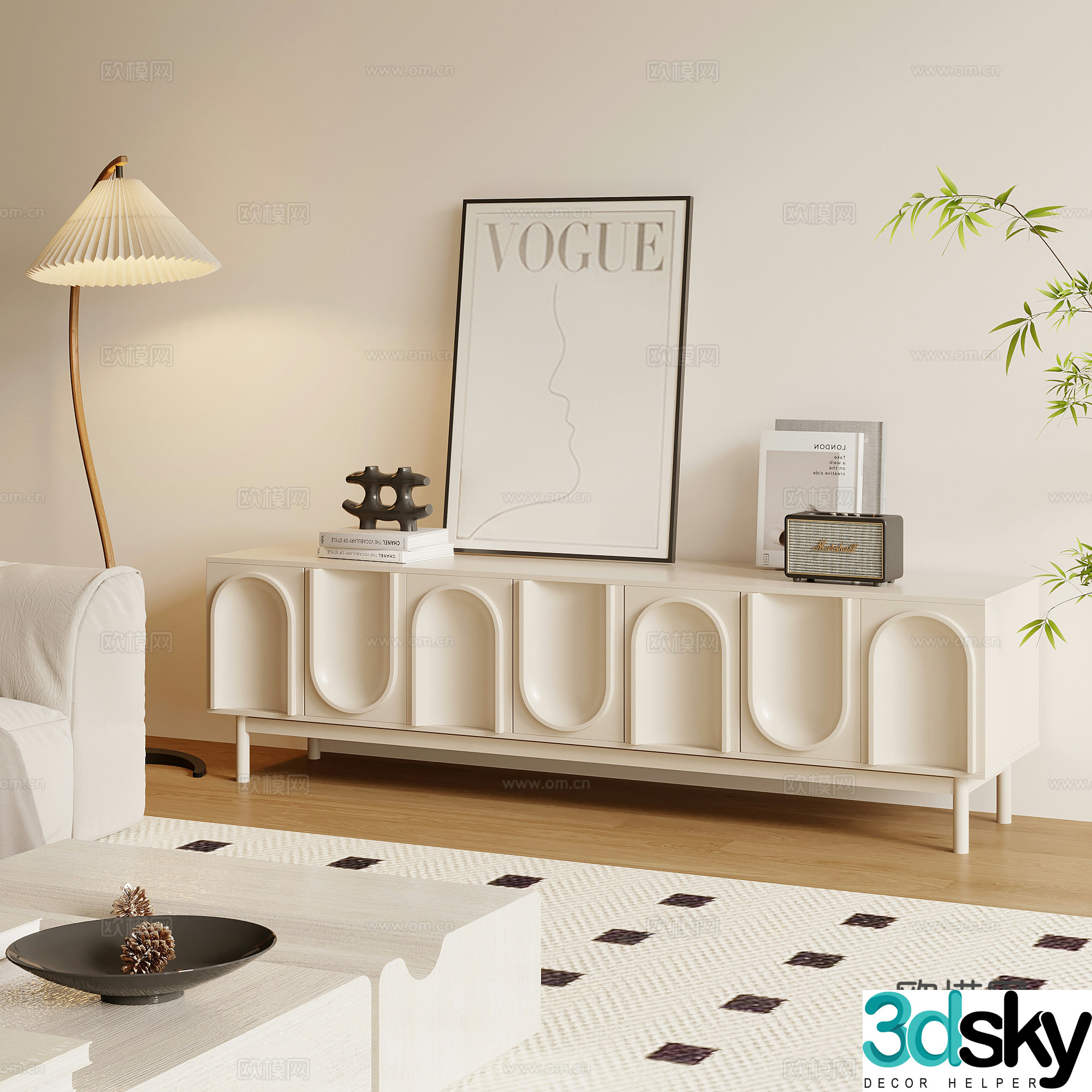 French cream-air TV cabinet floor lamp decorative ornaments 3D model