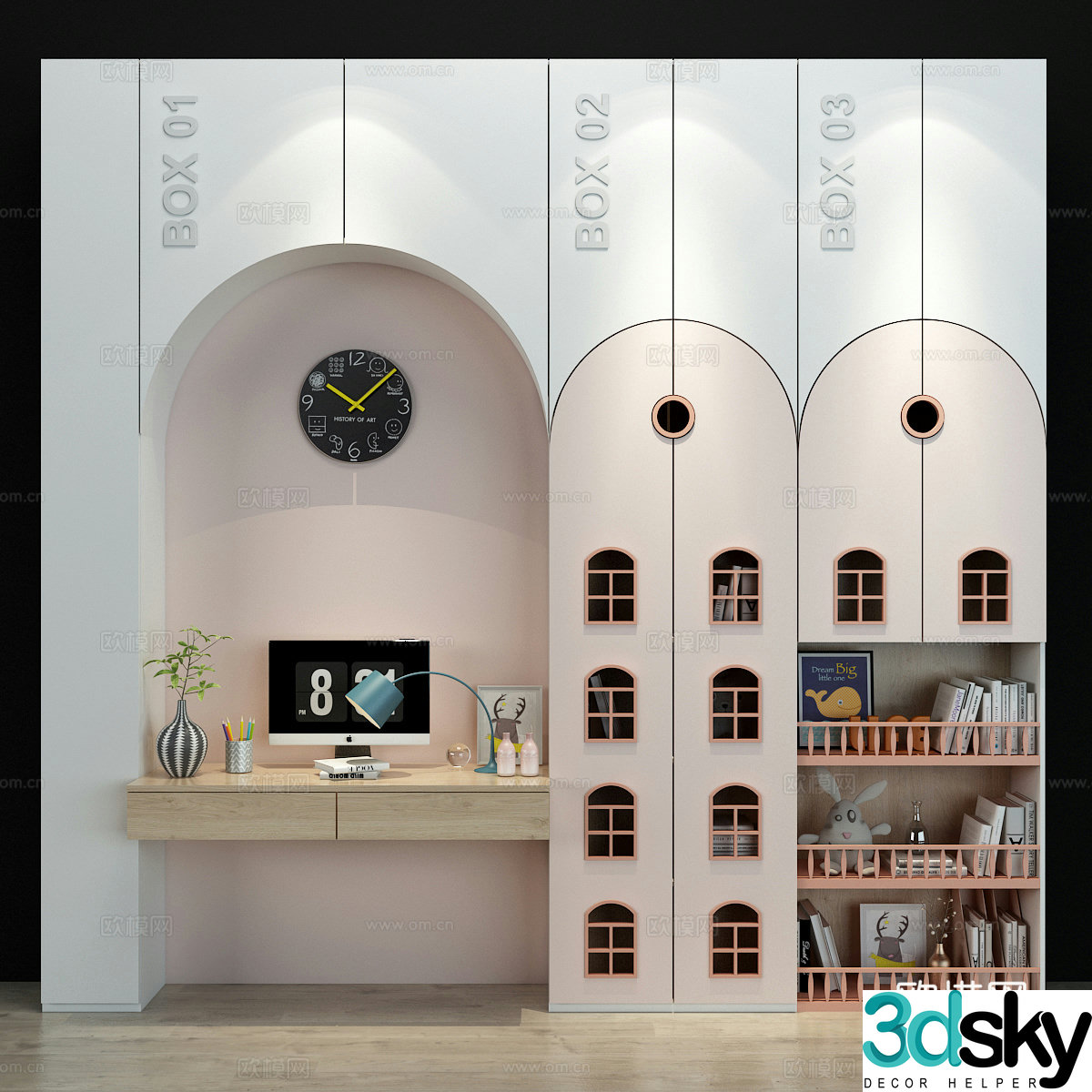 Modern creamy children’s bookcase 3d model