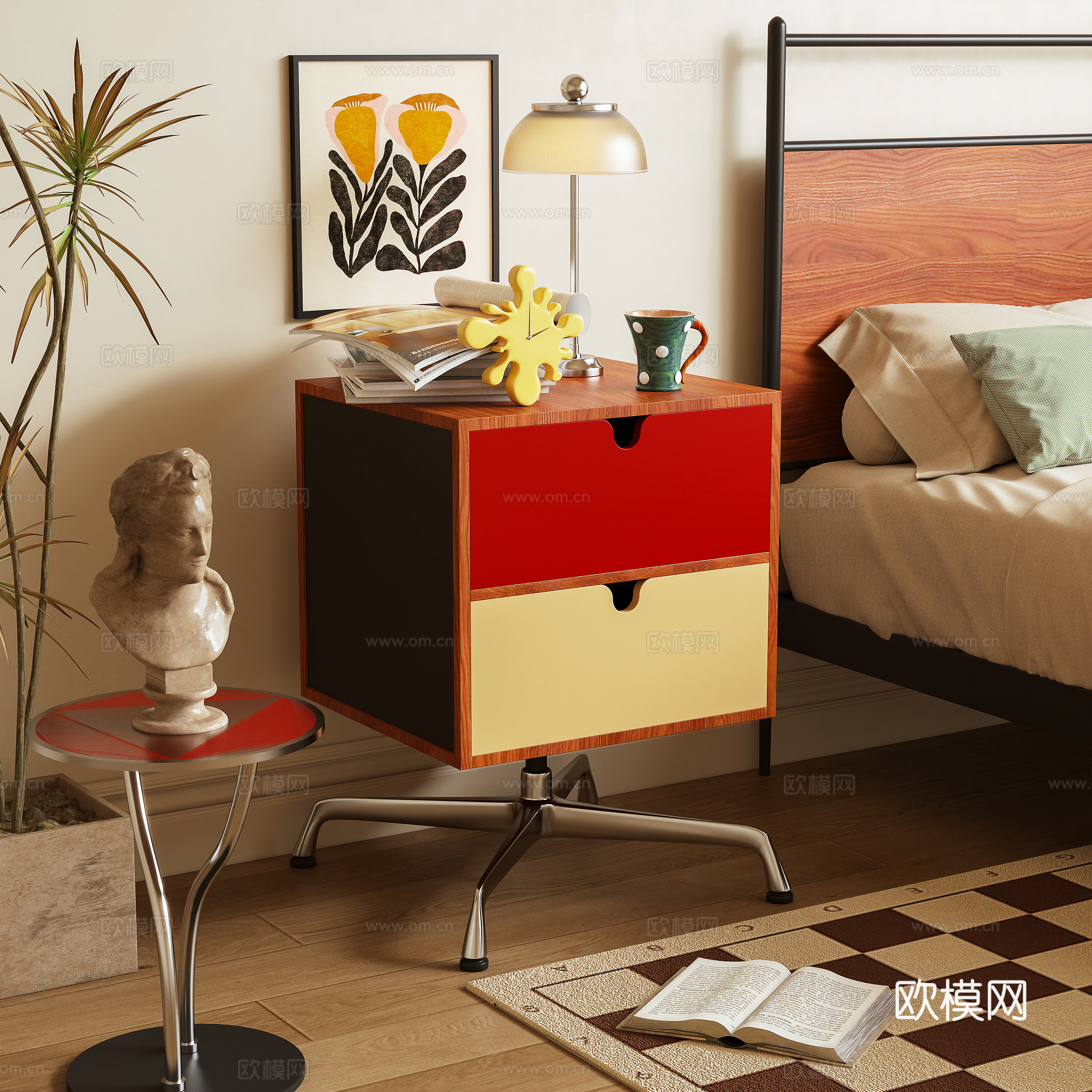 Modern bedside table side cabinet Memphis 3d model