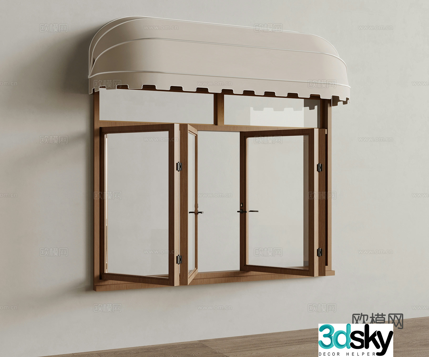 16 folding windows Modern coffee shop folding windows Solid wood folding windows Awning 3D model