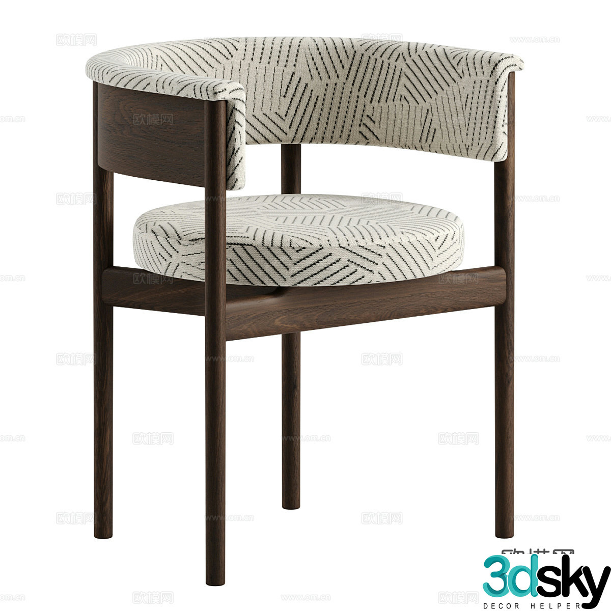 New Chinese style fabric wooden single chair 3D model