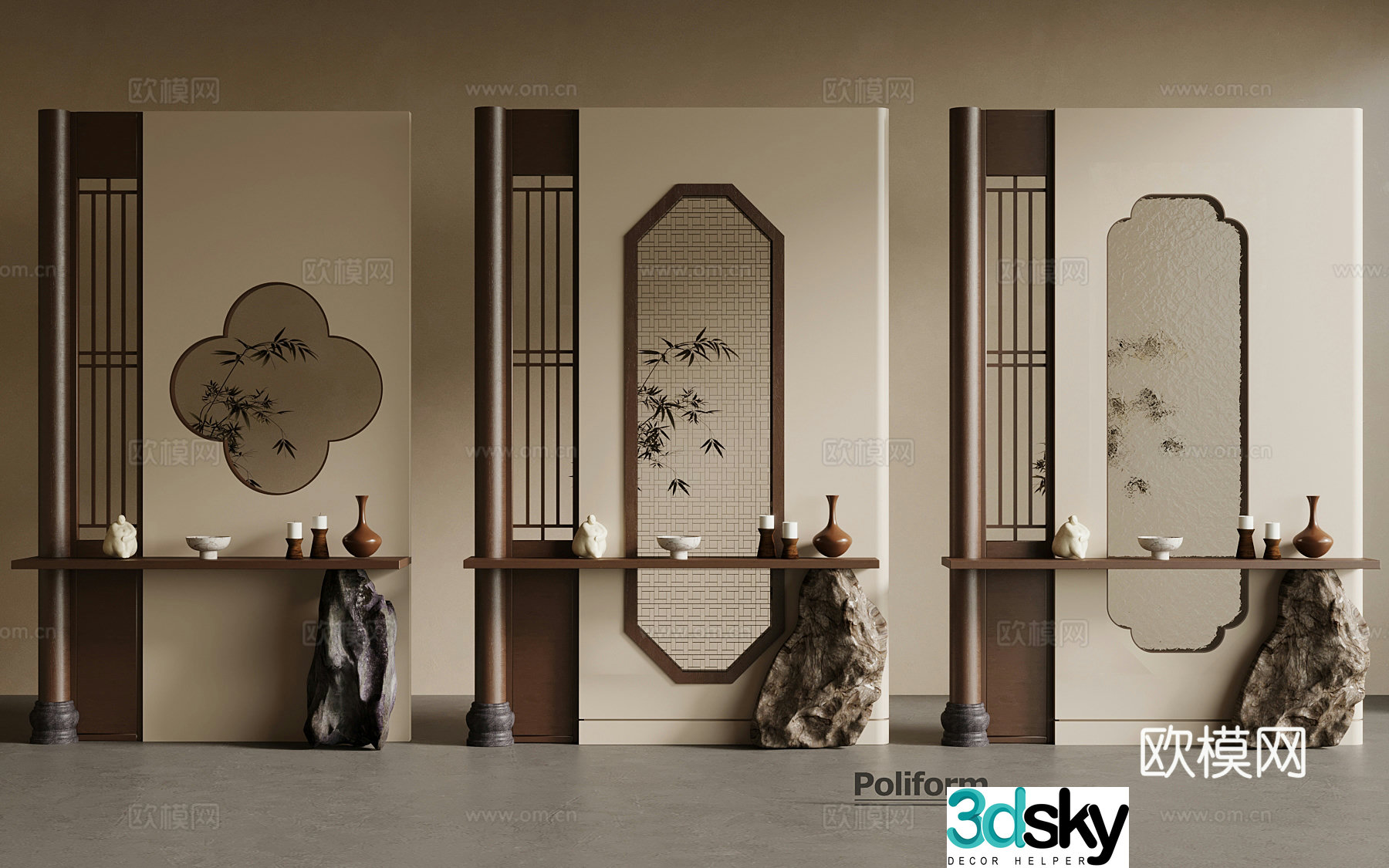 New Chinese style entrance partition 3D model