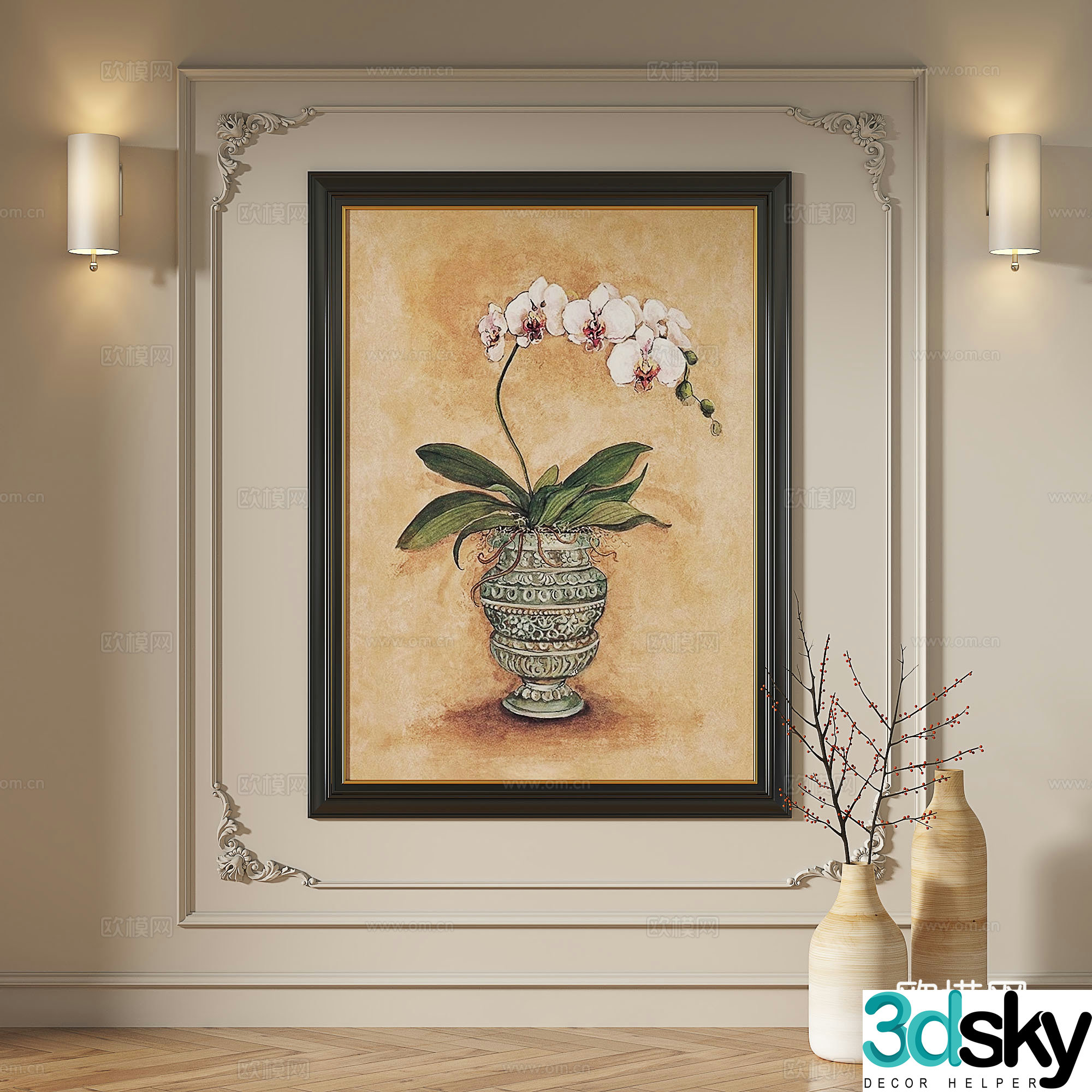 French retro medieval modern oil painting light luxury simple abstract decorative painting 3d model