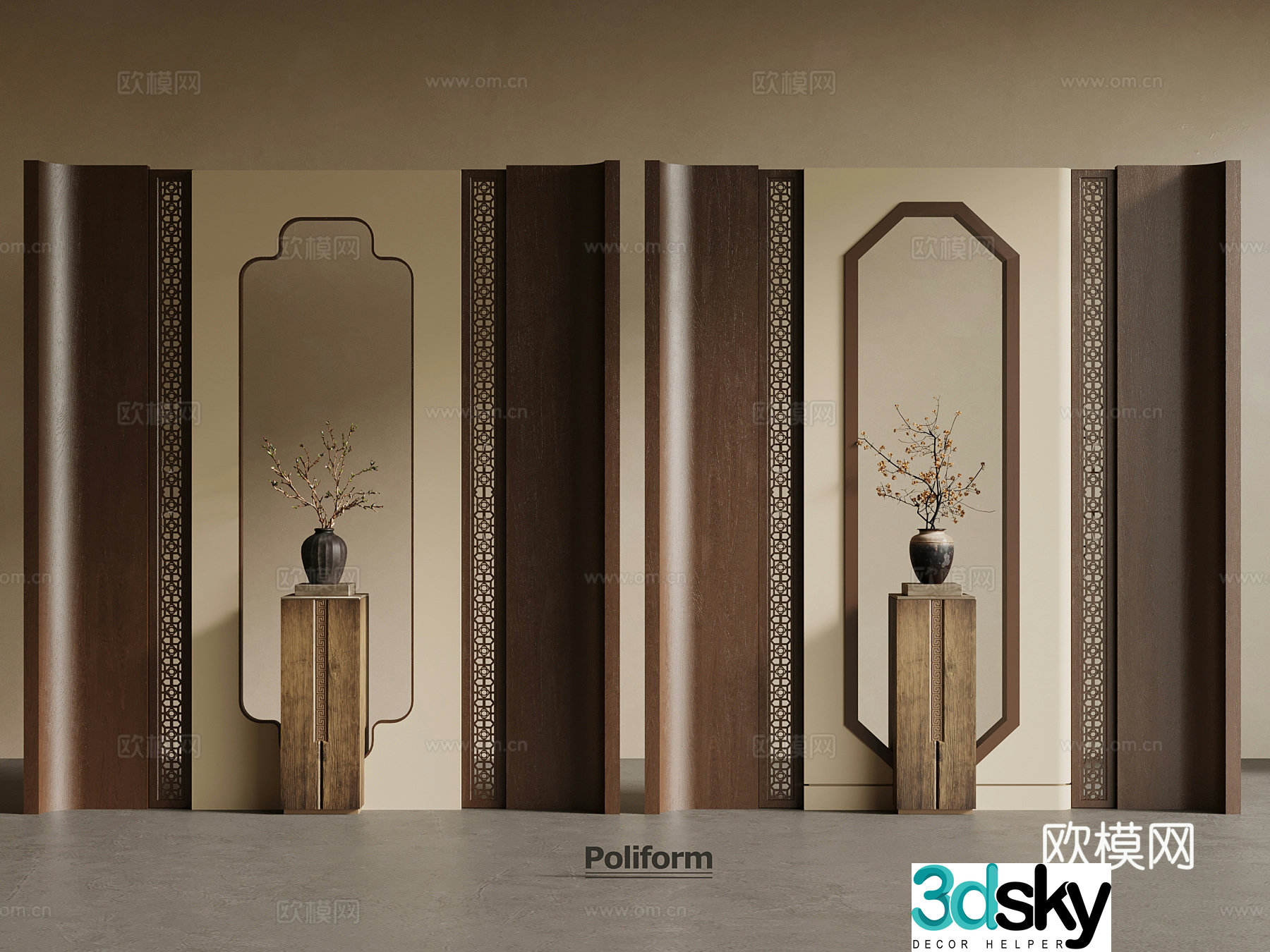 New Chinese style entrance partition 3D model