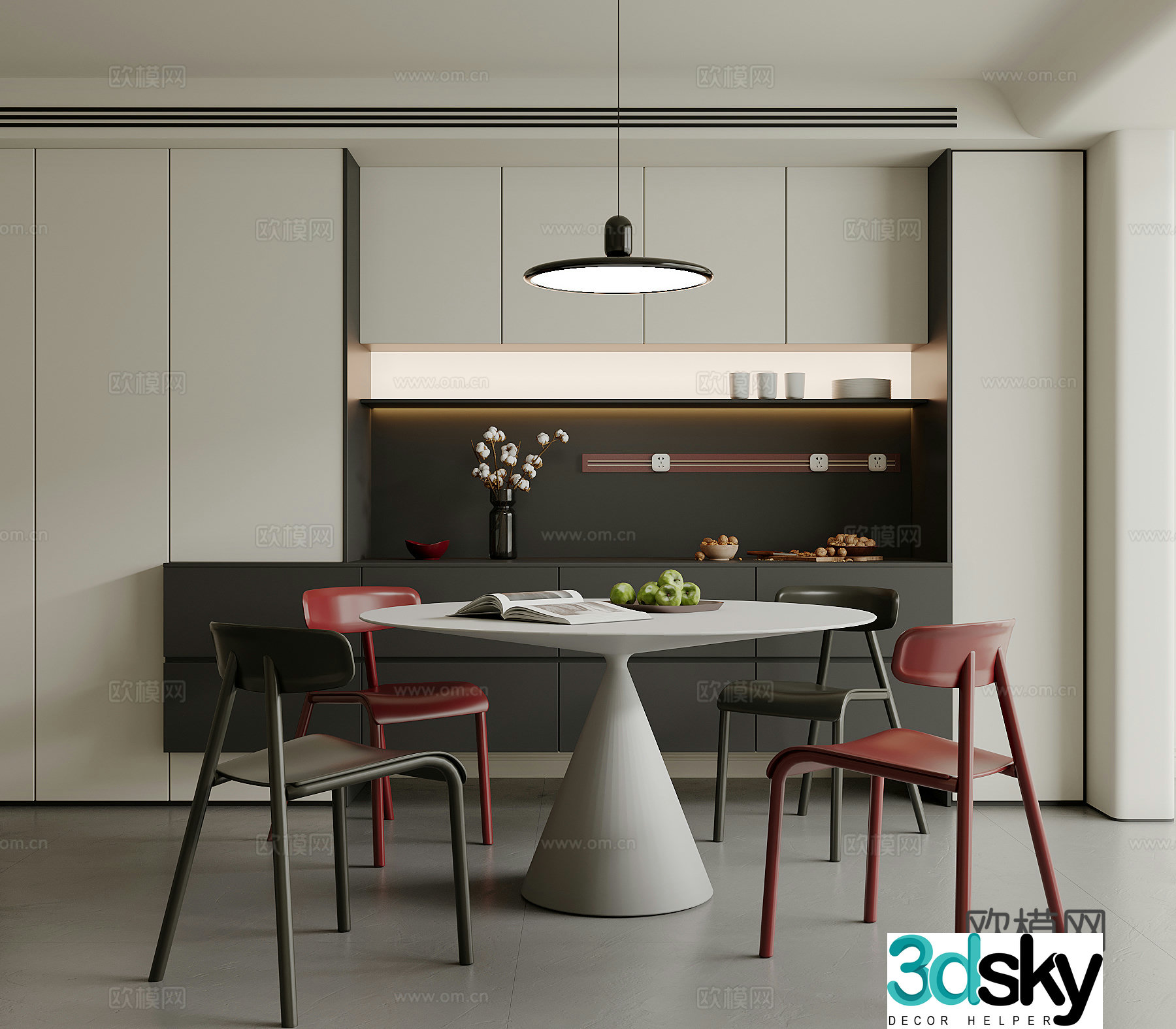Modern restaurant Minimalist restaurant Round dining table and chair 3D model
