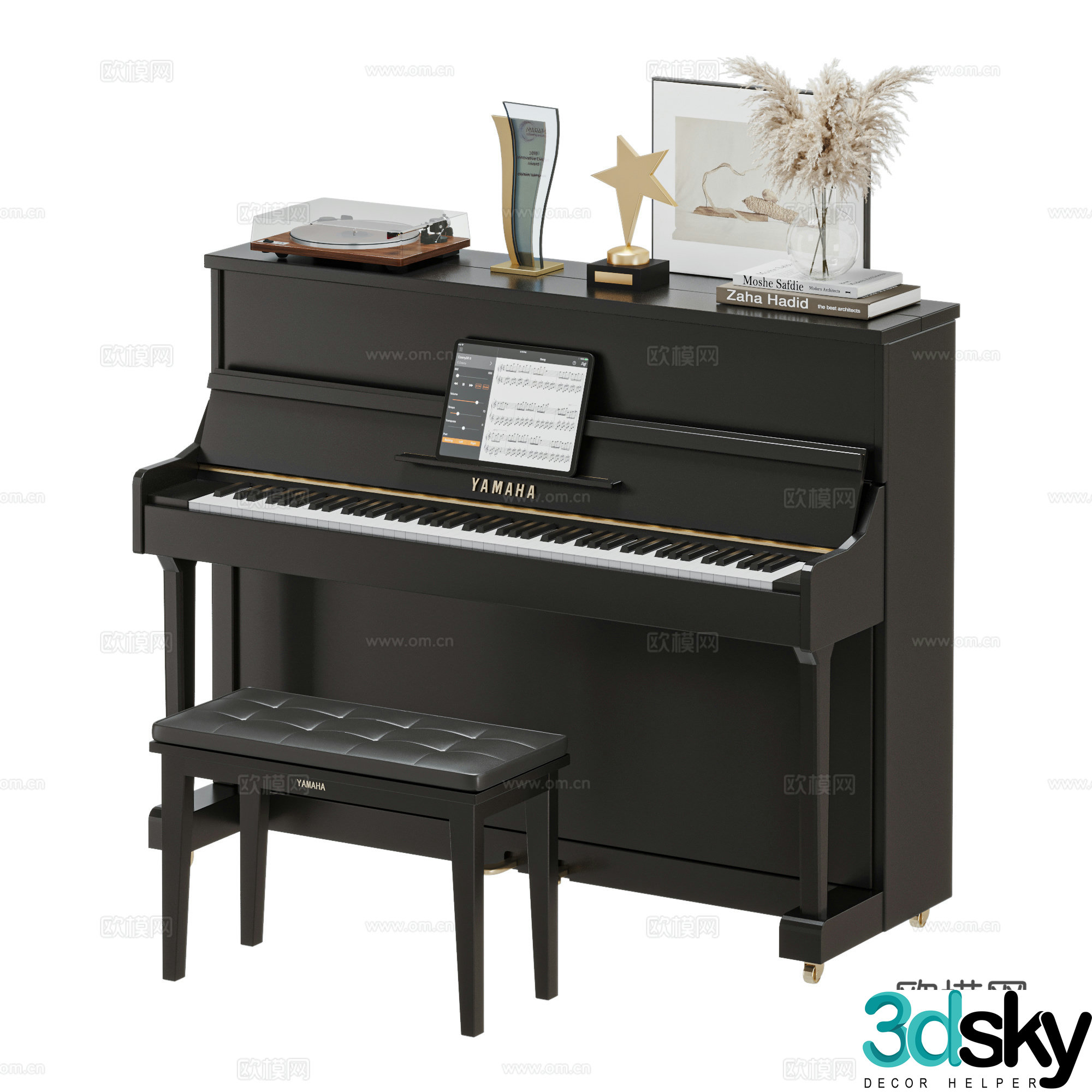 Modern piano trophy ornament combination record player YAMAHA 3d model