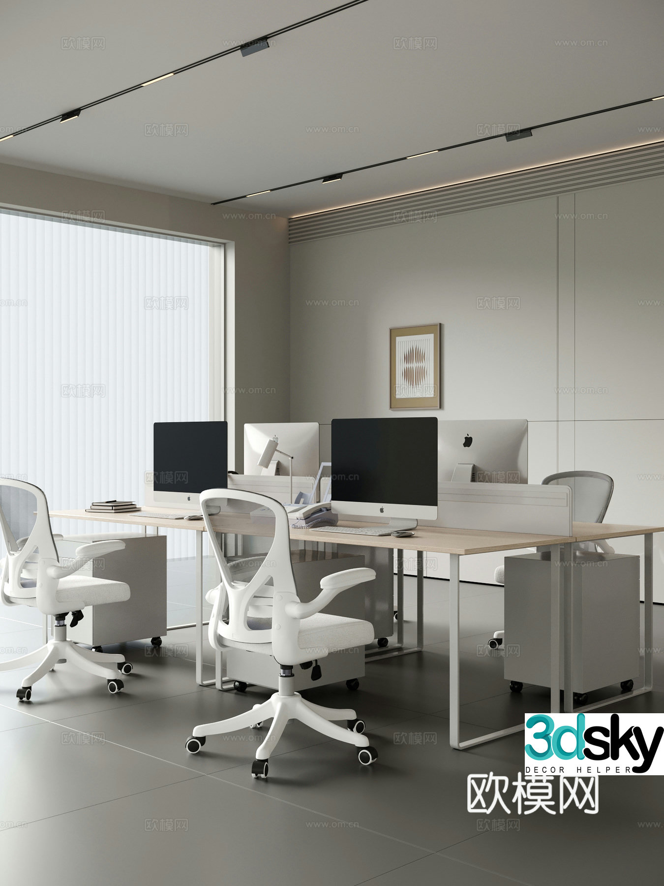 Modern office desk workstation computer desk 3d model