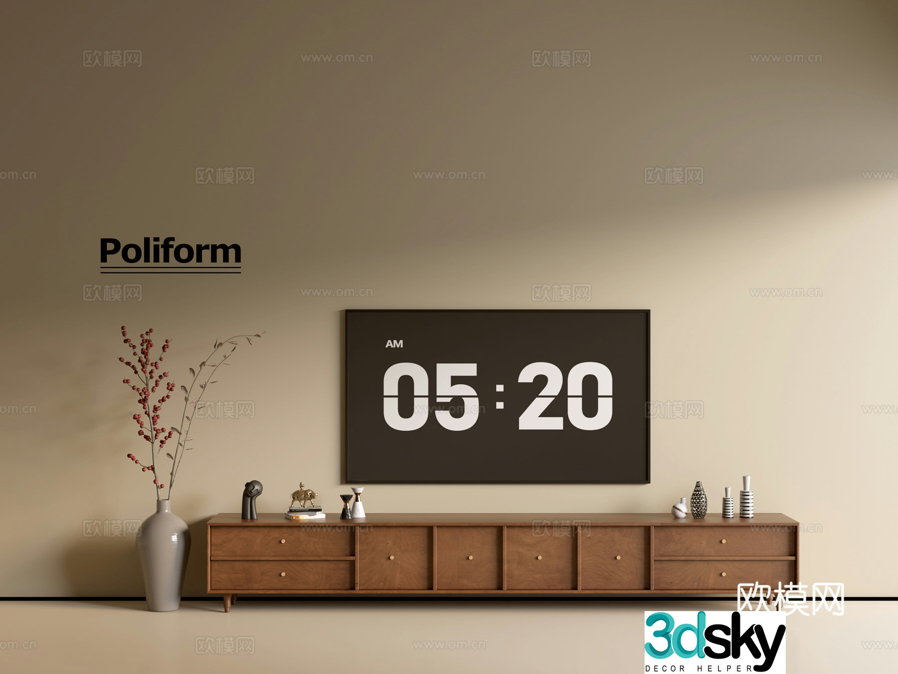 Modern wood grain TV cabinet simple side cabinet chest of drawers low cabinet whole cabinet side cabinet balcony 3D model