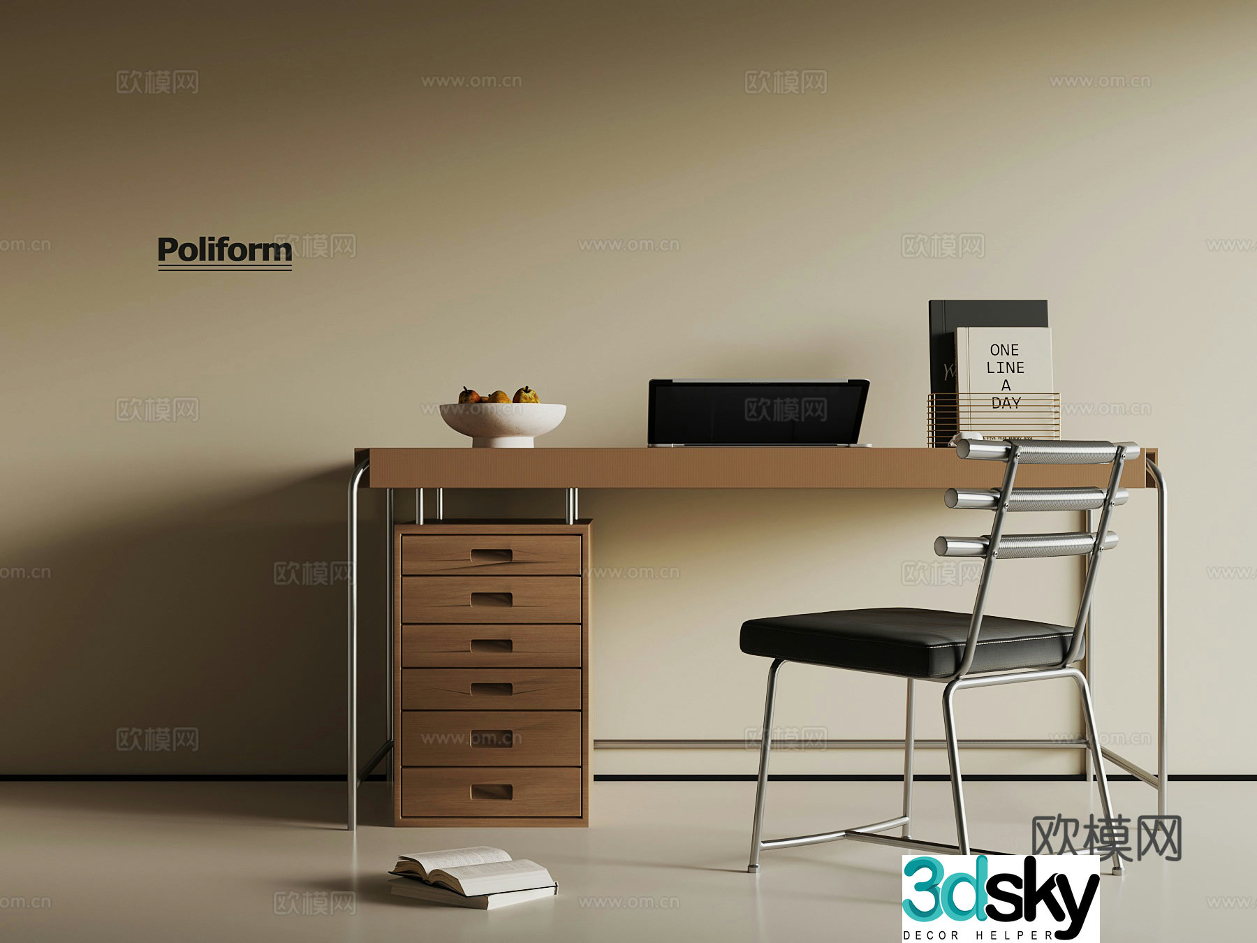 Modern desk and chair leisure chair book ornament 3d model