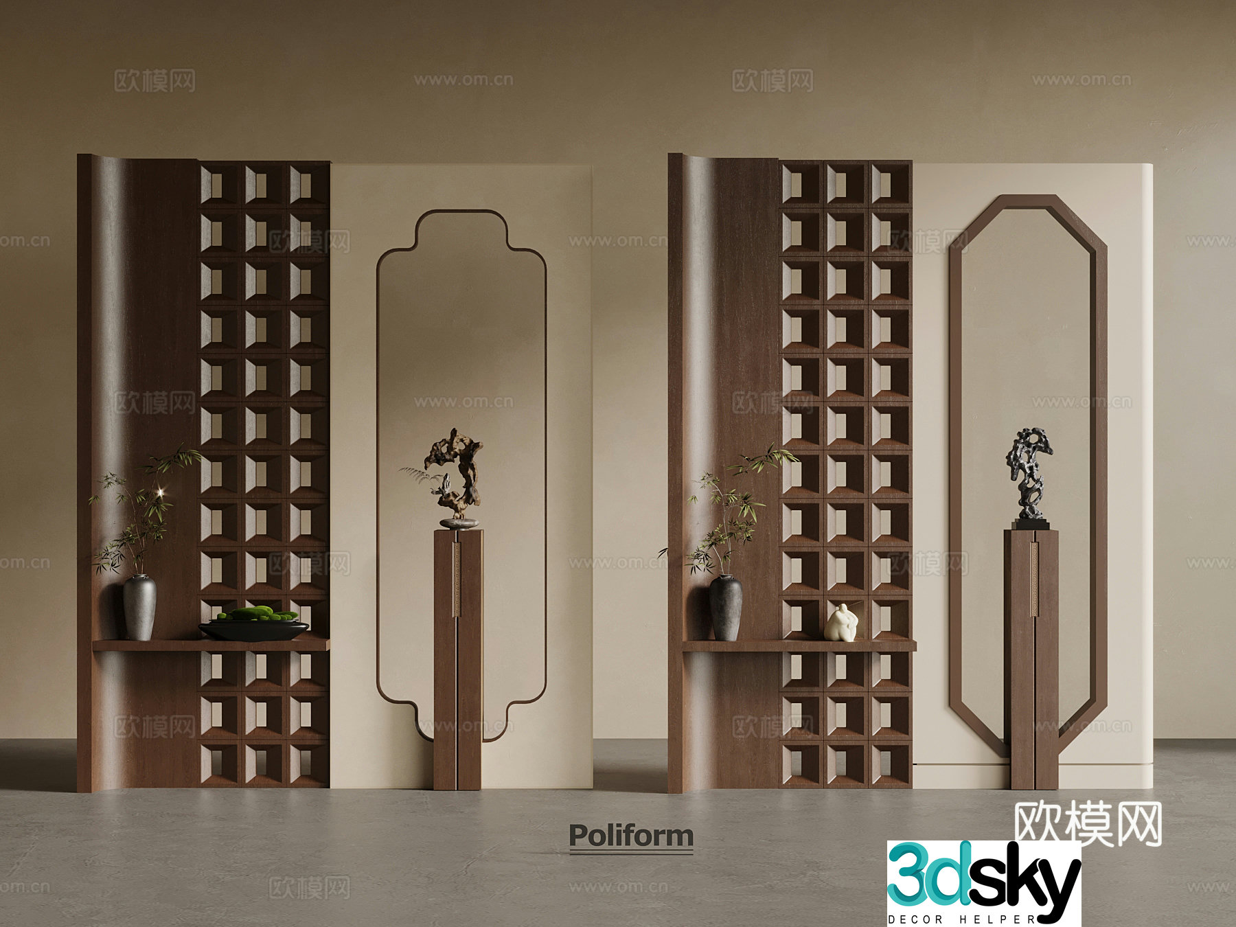 New Chinese style entrance partition 3D model