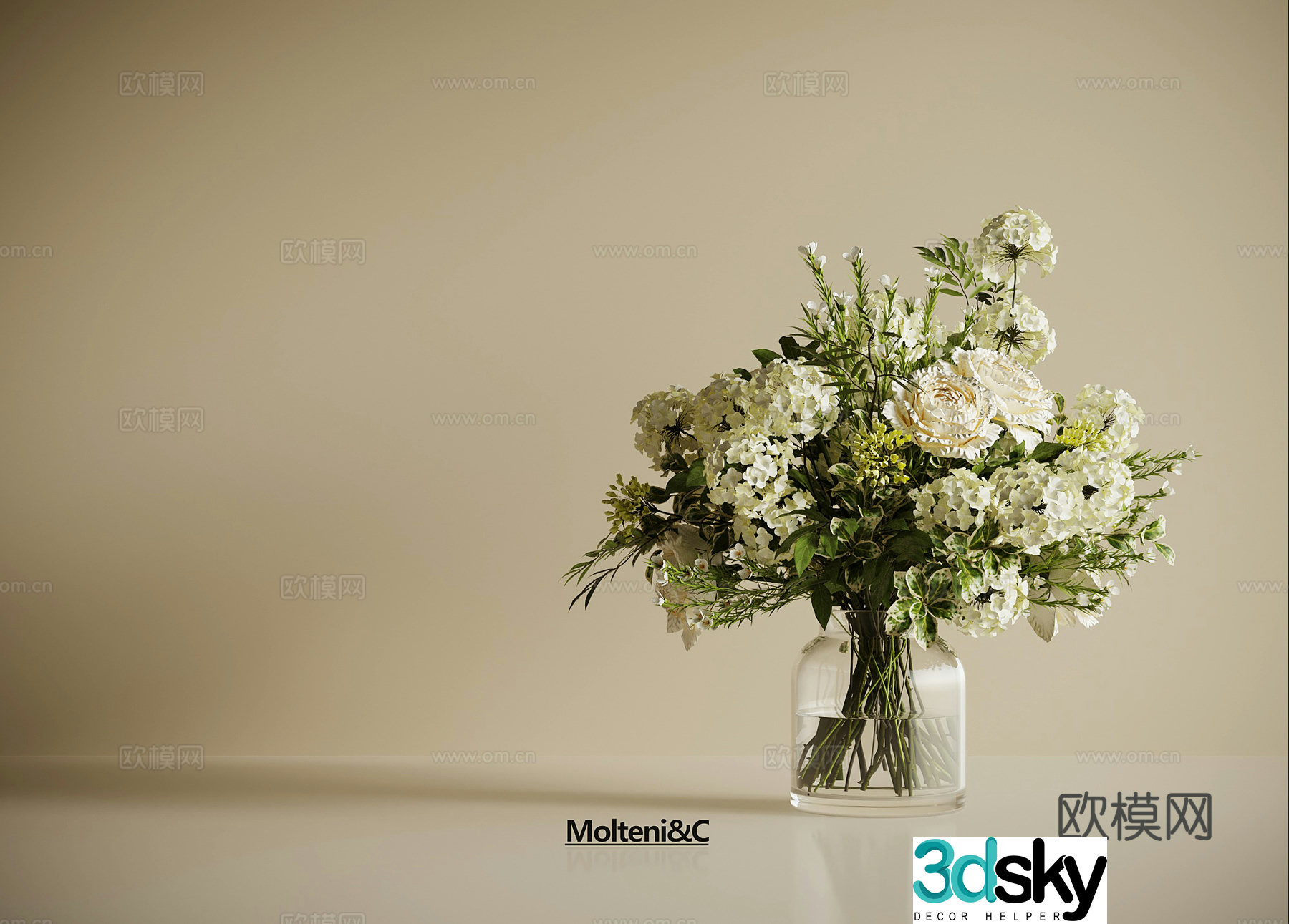 French vase flower art flowers 3d model