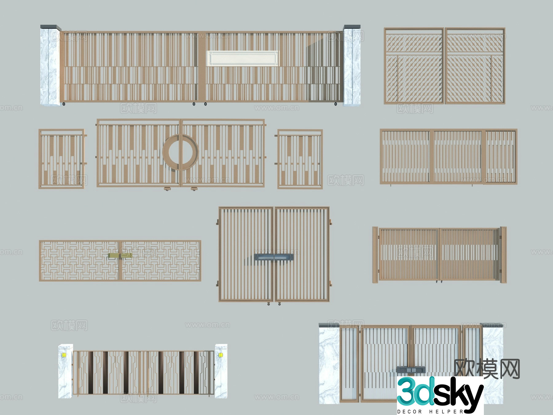 Modern courtyard wrought iron gate_peer walkway_smart door lock_grid door_community second entrance_3d model