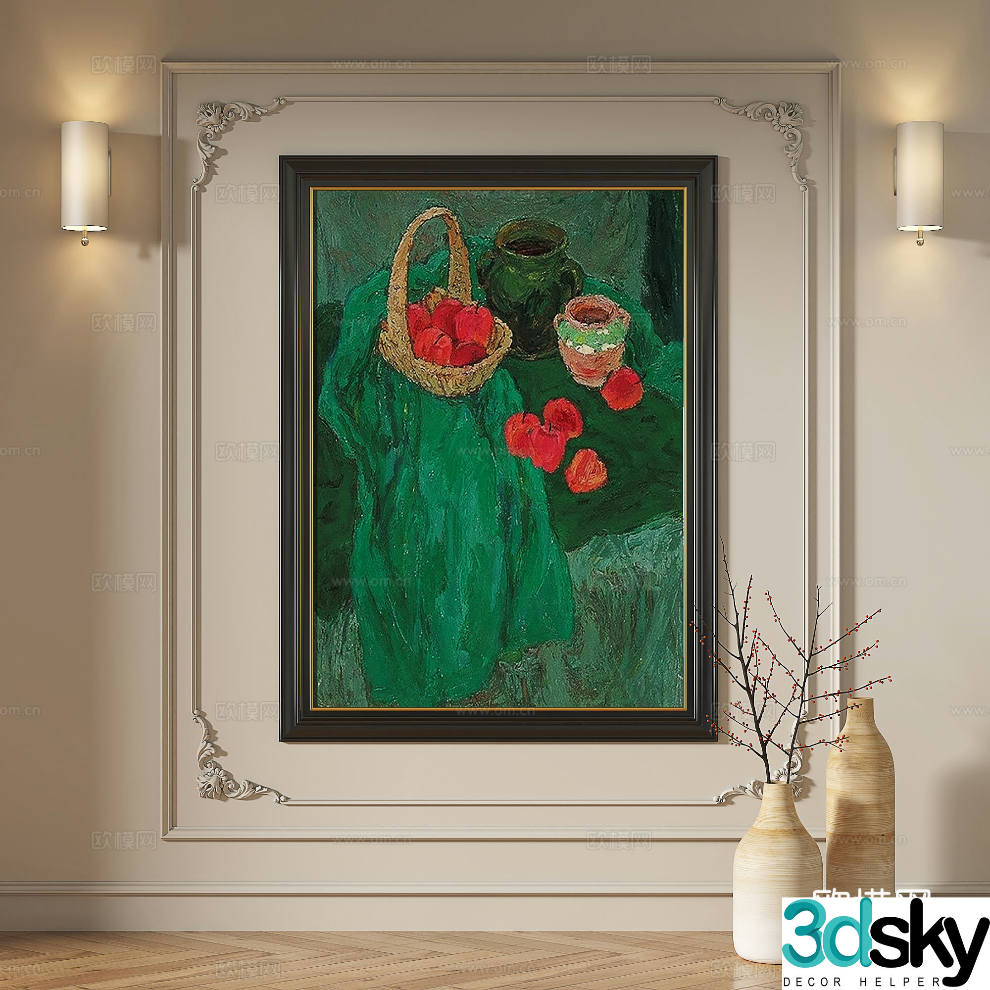 French retro medieval modern oil painting light luxury simple abstract decorative painting 3d model